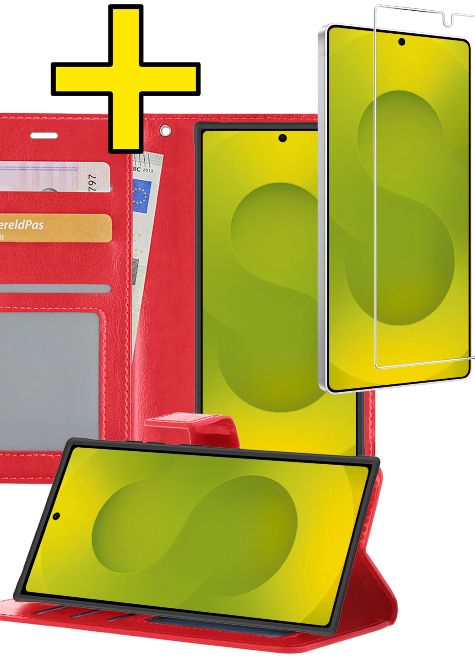 LUQ LUQ Samsung Galaxy S25 Ultra Hoesje Bookcase Met Screenprotector - Rood