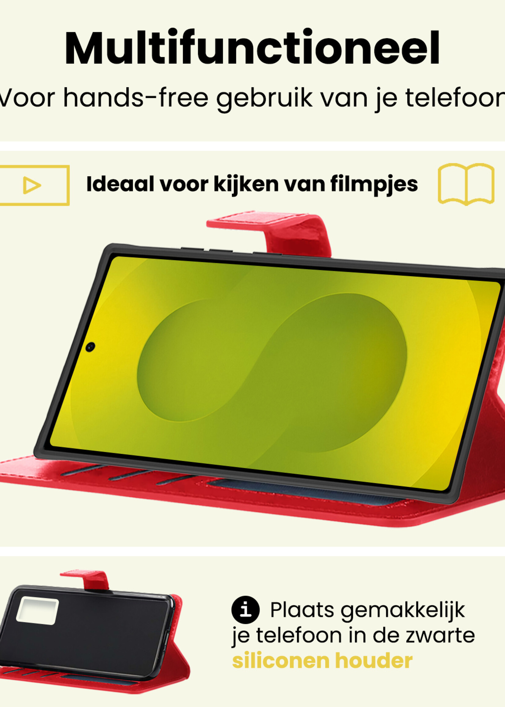 LUQ LUQ Samsung Galaxy S25 Ultra Hoesje Bookcase Met Screenprotector - Rood