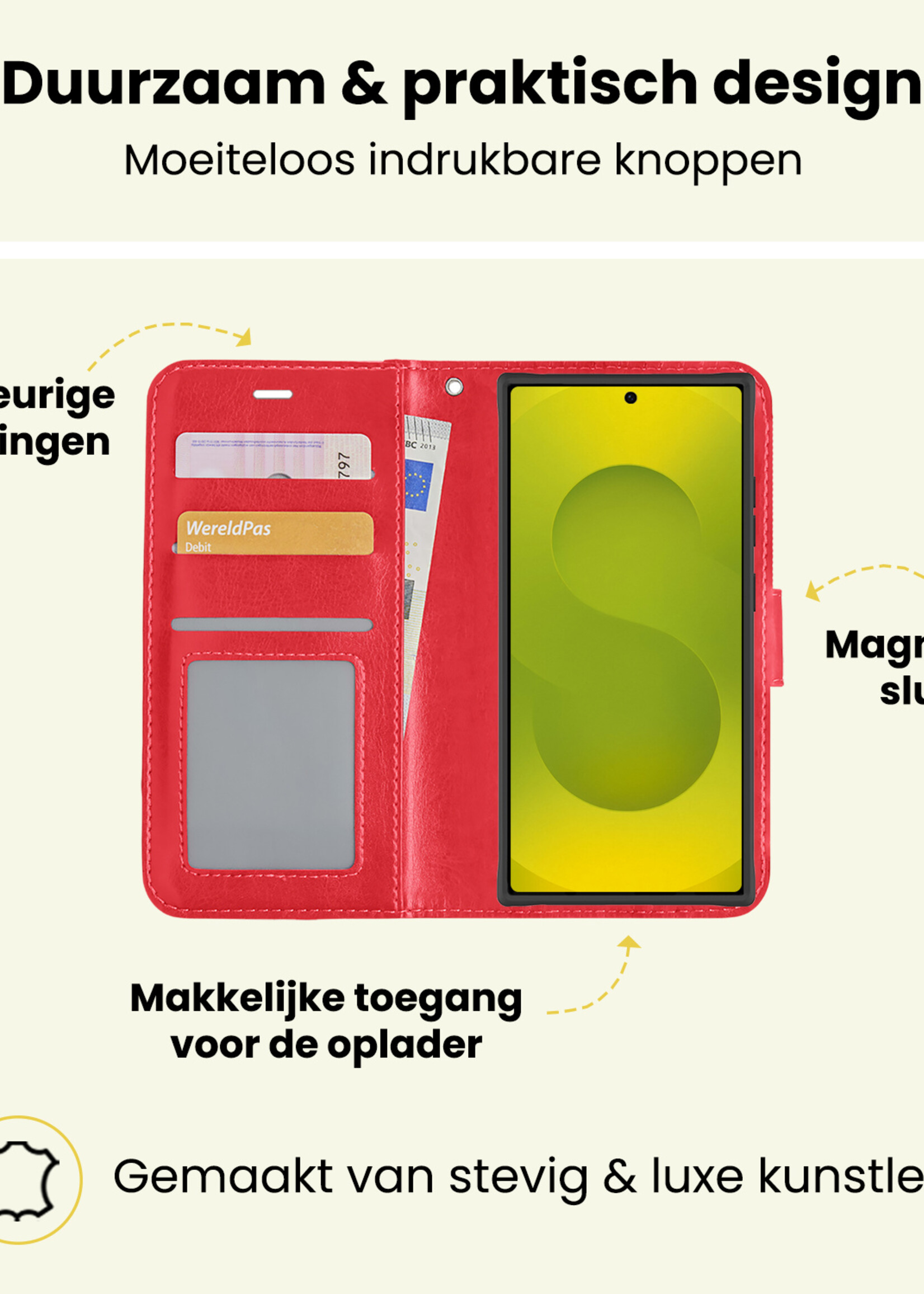 LUQ LUQ Samsung Galaxy S25 Ultra Hoesje Bookcase Met Screenprotector - Rood