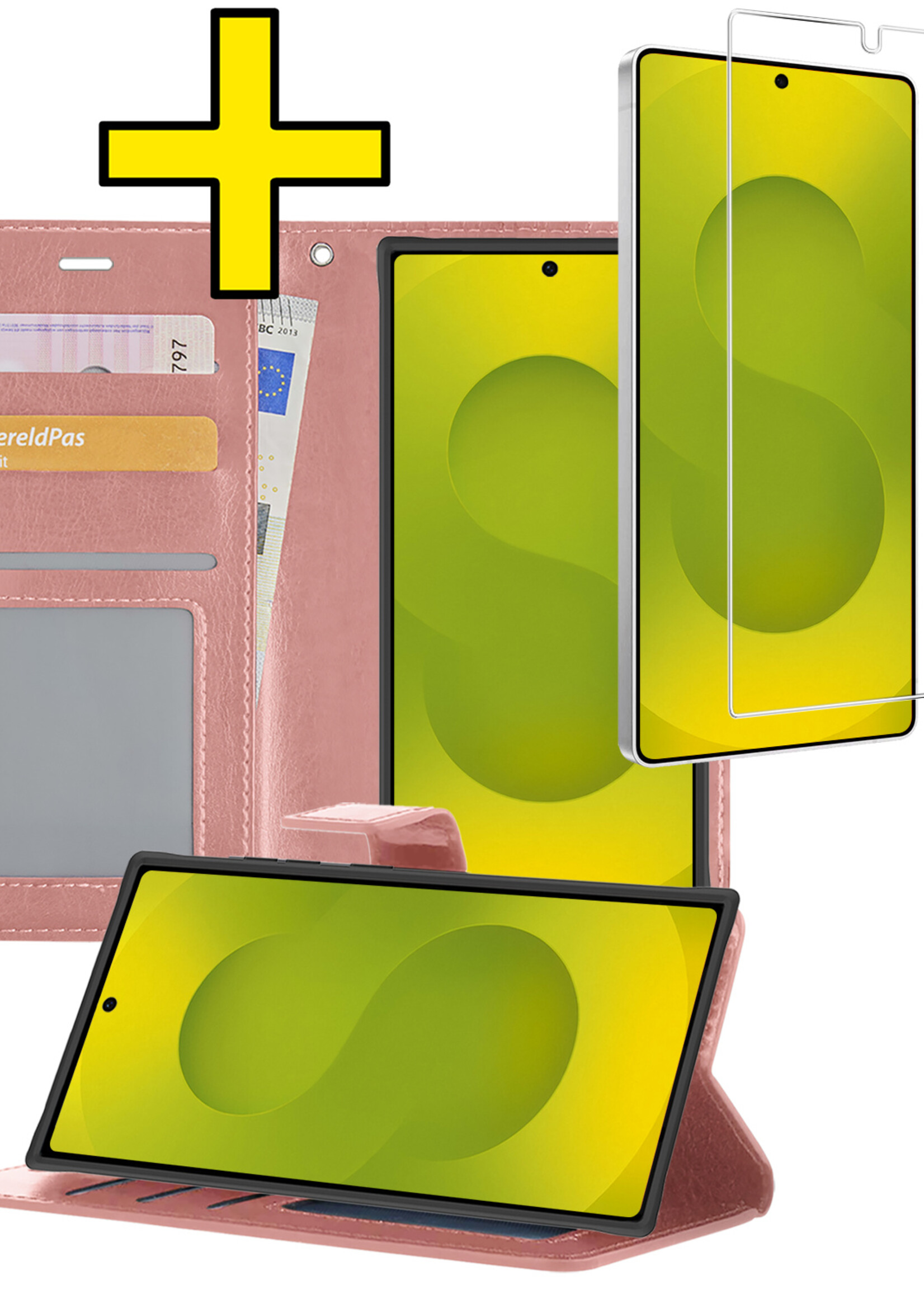 LUQ LUQ Samsung Galaxy S25 Ultra Hoesje Bookcase Met Screenprotector - Rose Goud
