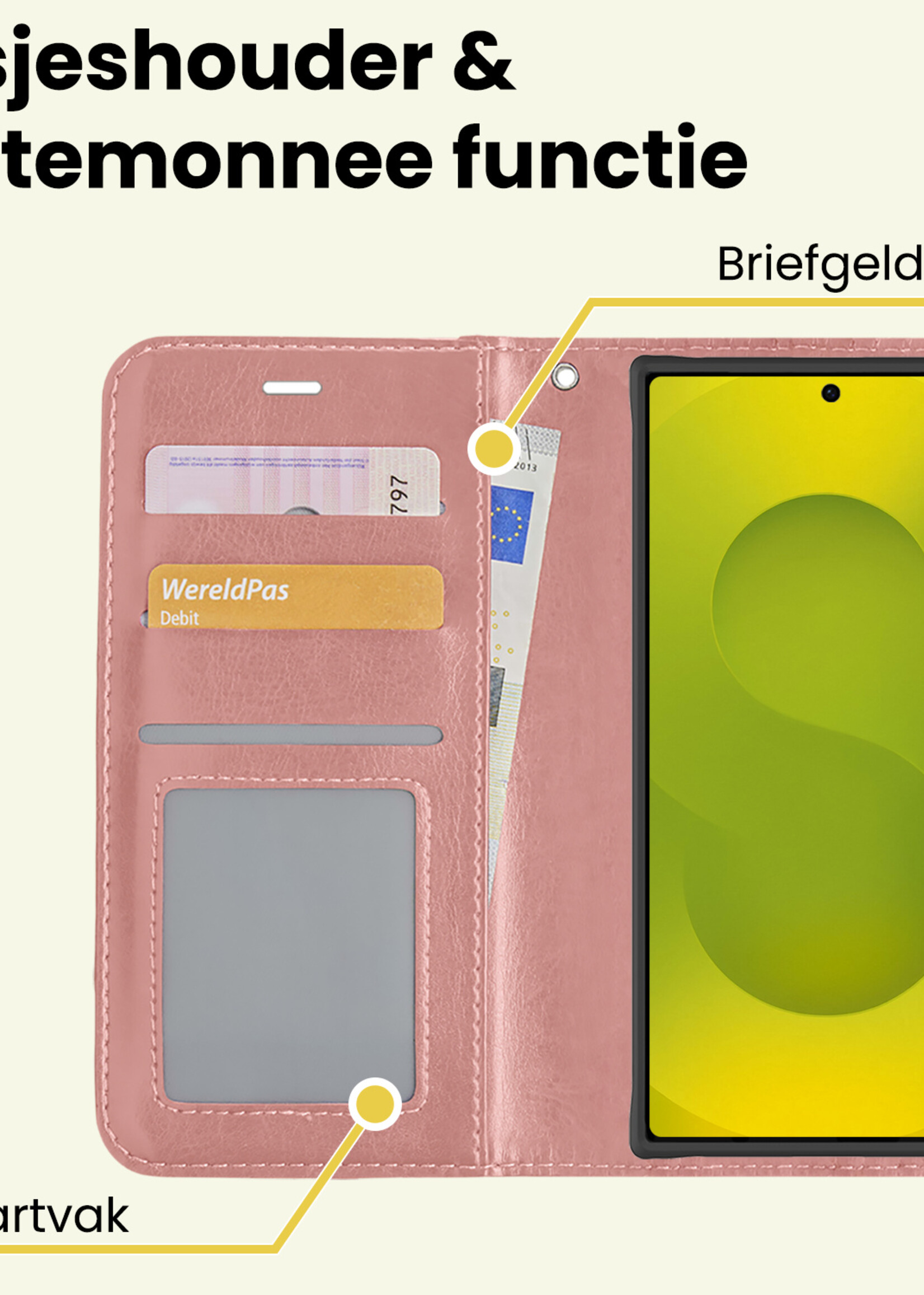 LUQ LUQ Samsung Galaxy S25 Ultra Hoesje Bookcase Met Screenprotector - Rose Goud