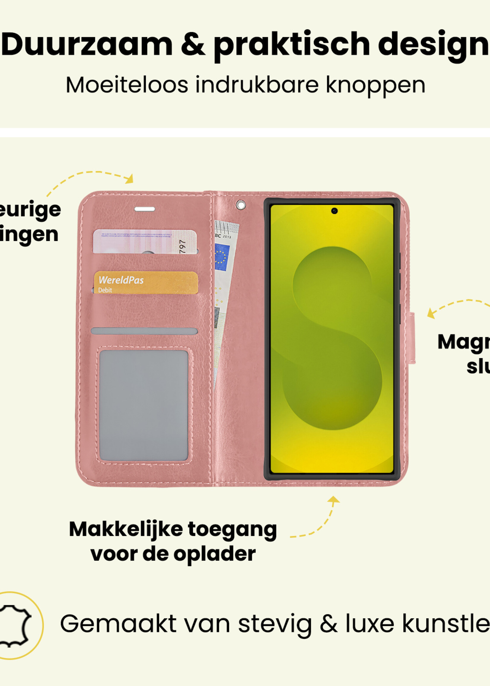 LUQ LUQ Samsung Galaxy S25 Ultra Hoesje Bookcase Met Screenprotector - Rose Goud