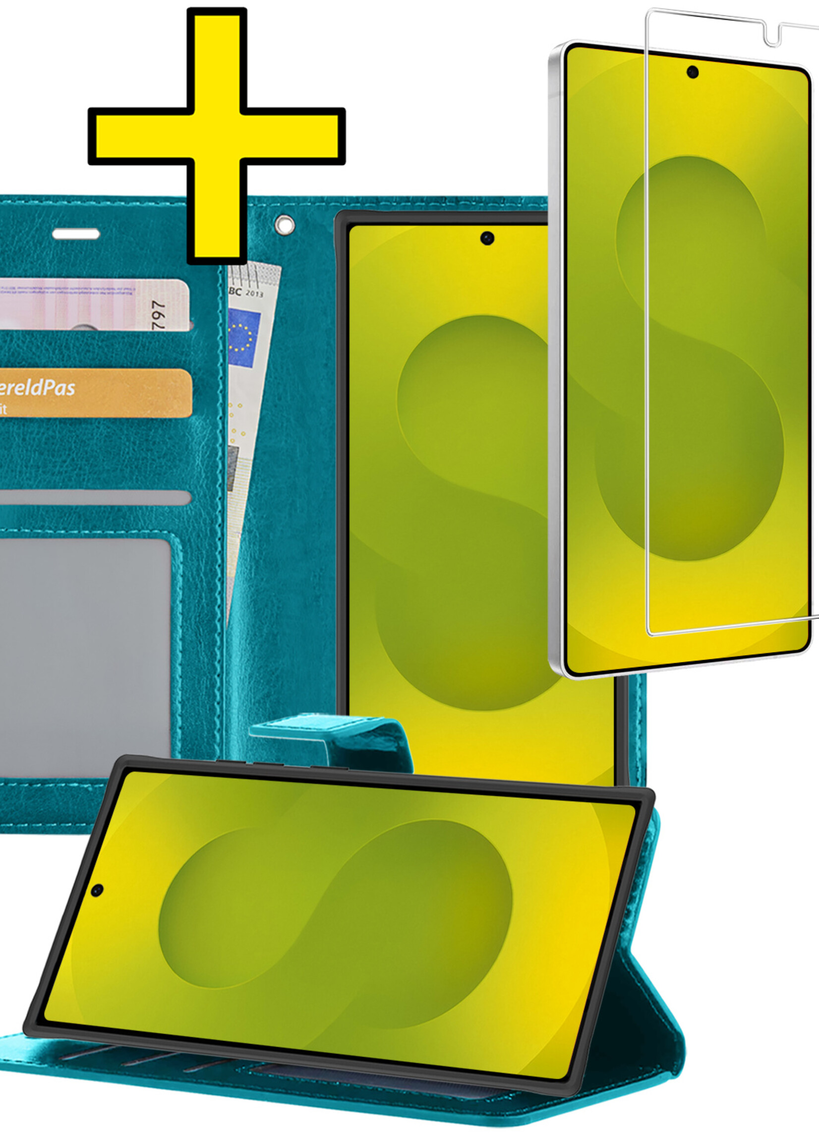 LUQ LUQ Samsung Galaxy S25 Ultra Hoesje Bookcase Met Screenprotector - Turquoise