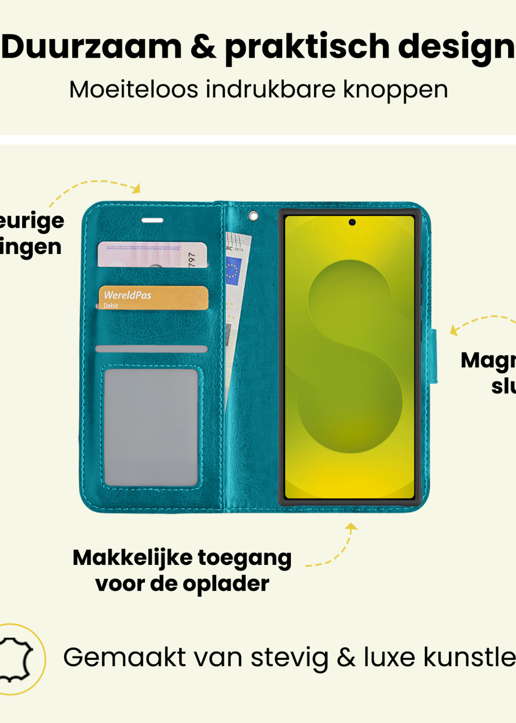 LUQ LUQ Samsung Galaxy S25 Ultra Hoesje Bookcase Met Screenprotector - Turquoise