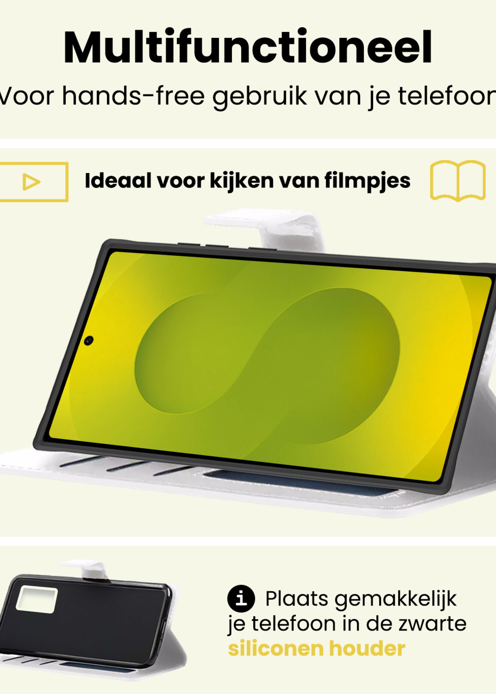 LUQ LUQ Samsung Galaxy S25 Ultra Hoesje Bookcase Met Screenprotector - Wit