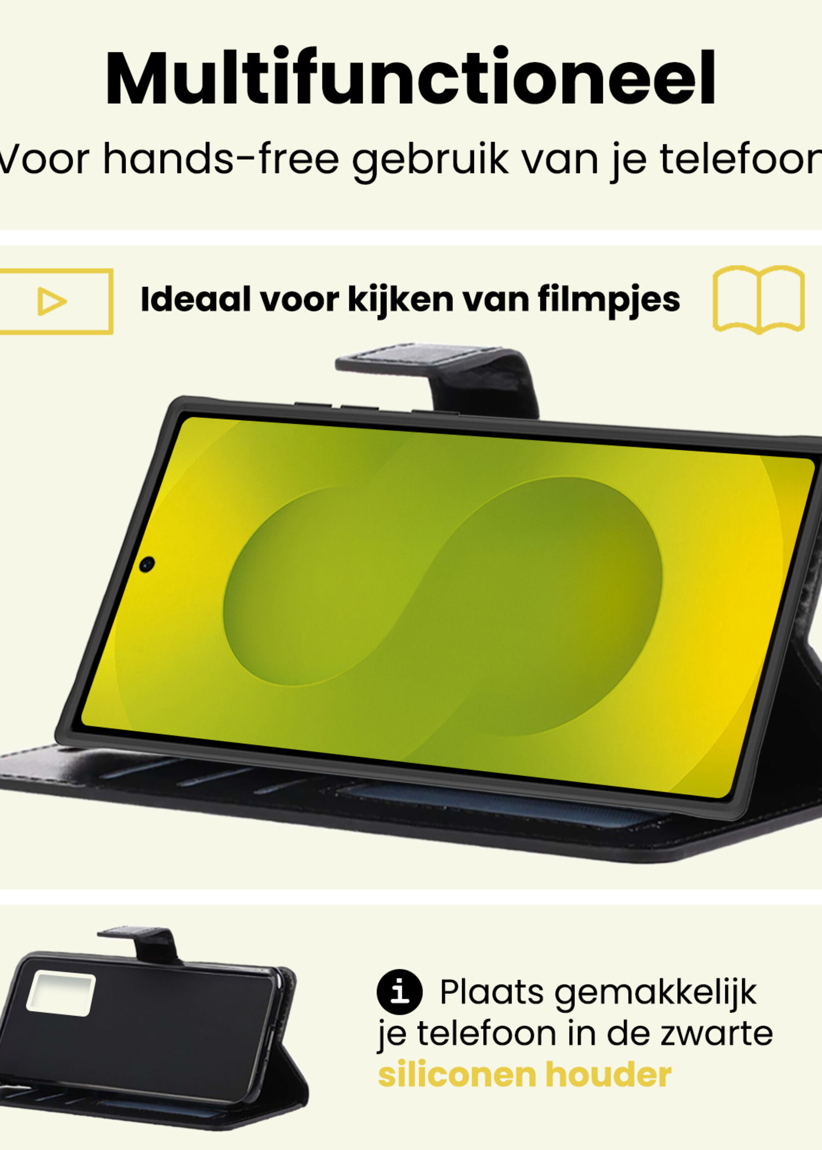 LUQ LUQ Samsung Galaxy S25 Ultra Hoesje Bookcase Met Screenprotector - Zwart