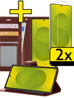 LUQ LUQ Samsung Galaxy S25 Ultra Hoesje Bookcase Met 2x Screenprotector - Bruin