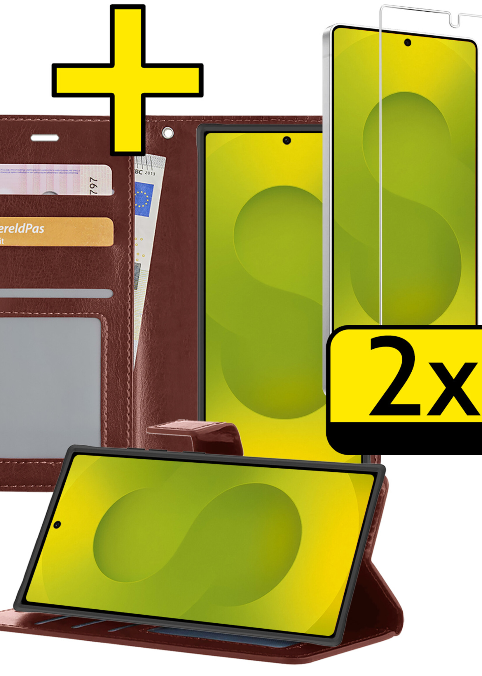 LUQ LUQ Samsung Galaxy S25 Ultra Hoesje Bookcase Met 2x Screenprotector - Bruin