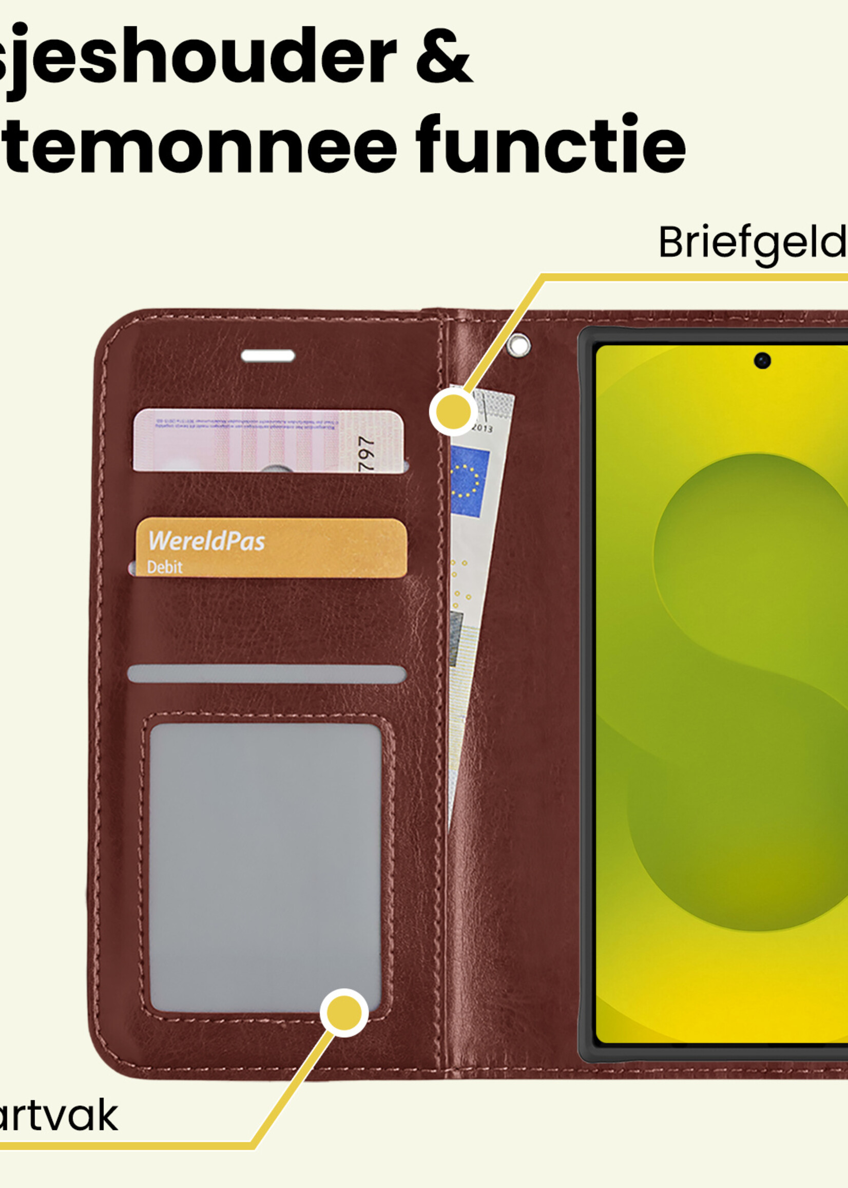 LUQ LUQ Samsung Galaxy S25 Ultra Hoesje Bookcase Met 2x Screenprotector - Bruin