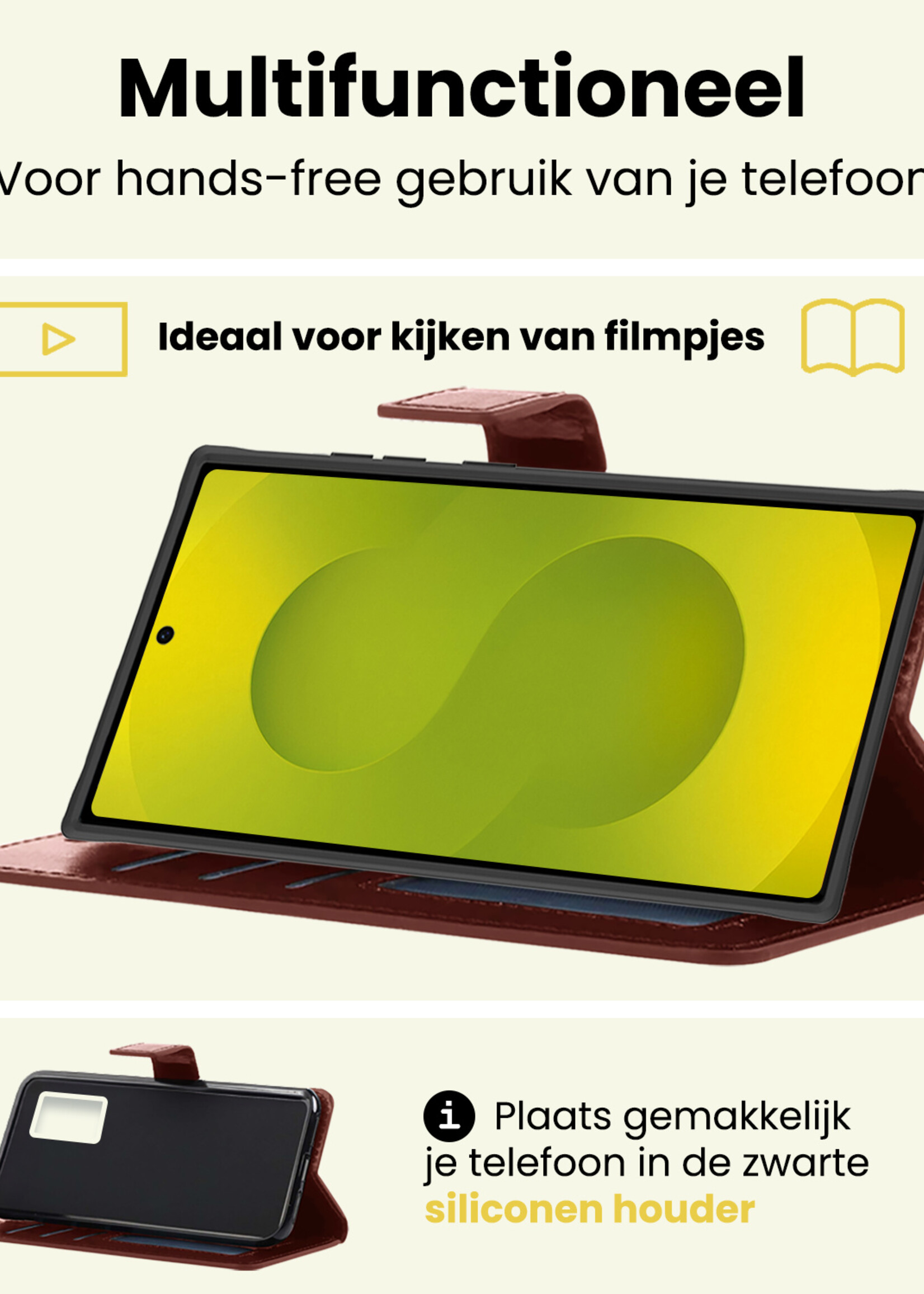 LUQ LUQ Samsung Galaxy S25 Ultra Hoesje Bookcase Met 2x Screenprotector - Bruin