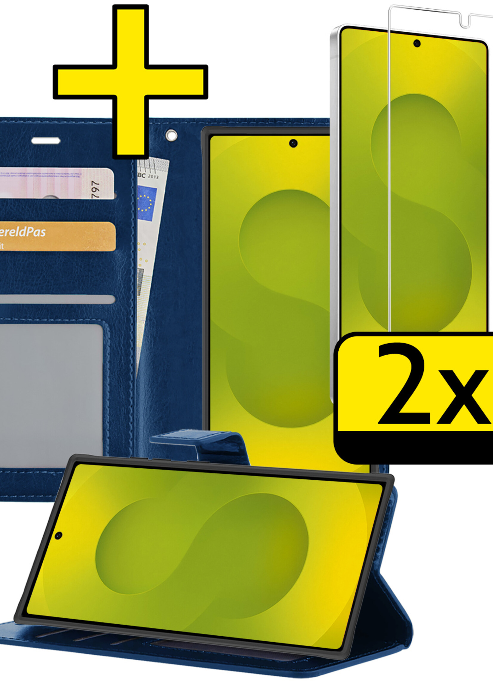 LUQ LUQ Samsung Galaxy S25 Ultra Hoesje Bookcase Met 2x Screenprotector - Donkerblauw