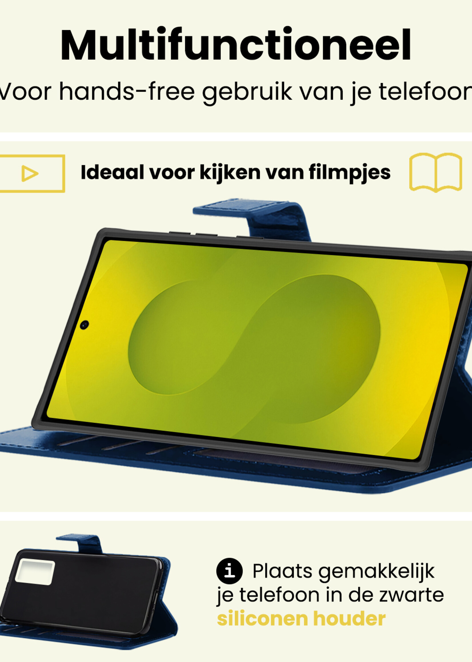 LUQ LUQ Samsung Galaxy S25 Ultra Hoesje Bookcase Met 2x Screenprotector - Donkerblauw