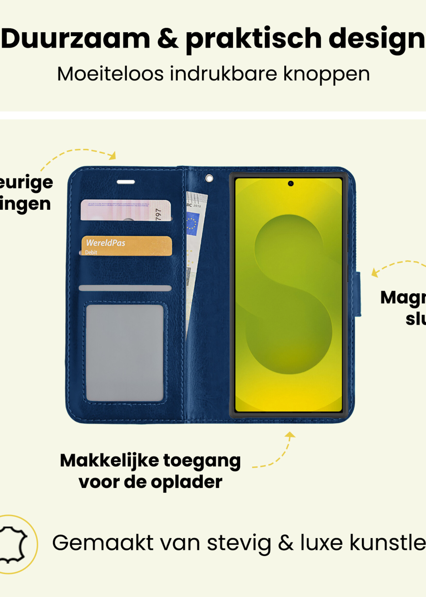 LUQ LUQ Samsung Galaxy S25 Ultra Hoesje Bookcase Met 2x Screenprotector - Donkerblauw