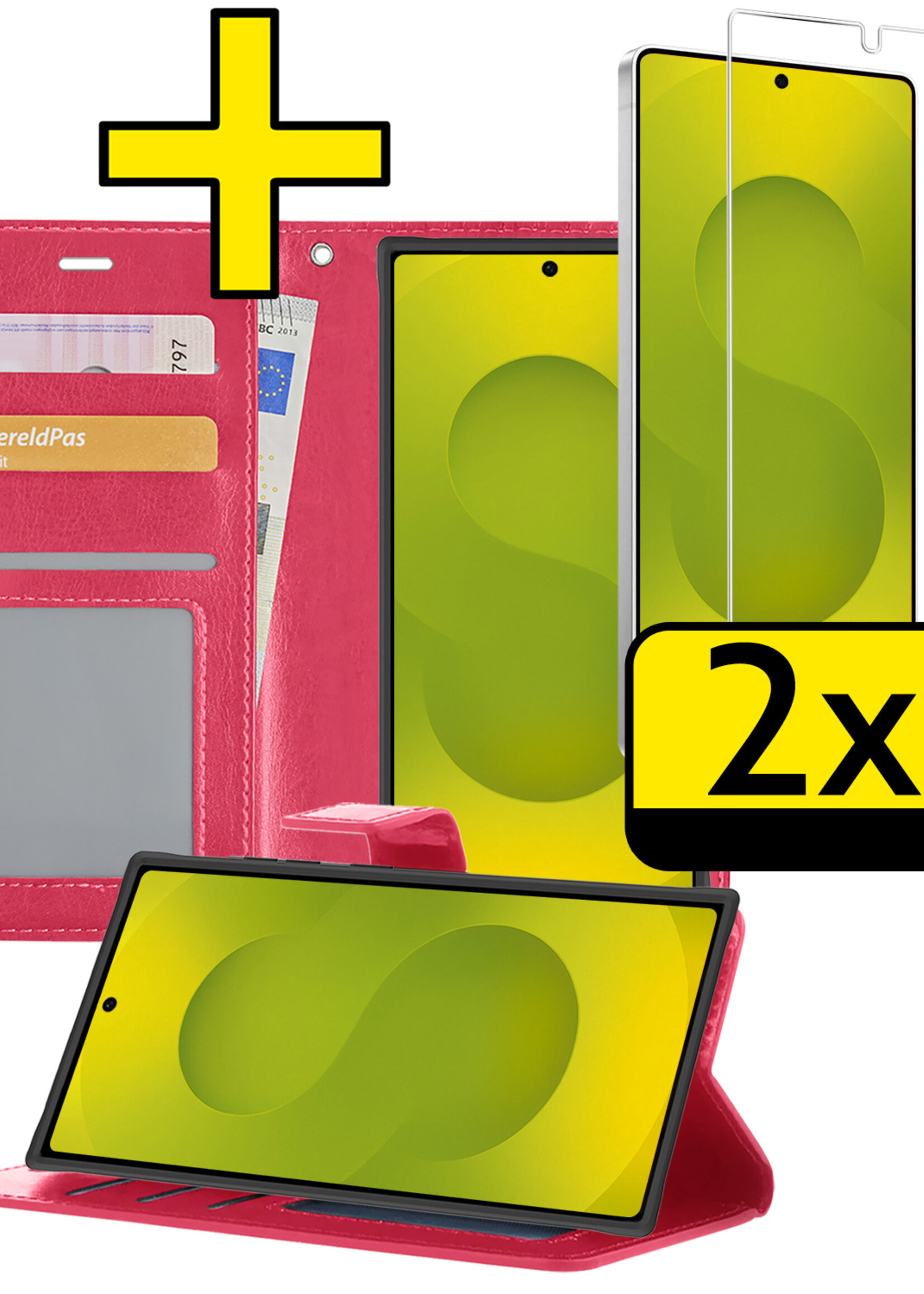 LUQ LUQ Samsung Galaxy S25 Ultra Hoesje Bookcase Met 2x Screenprotector - Donkerroze