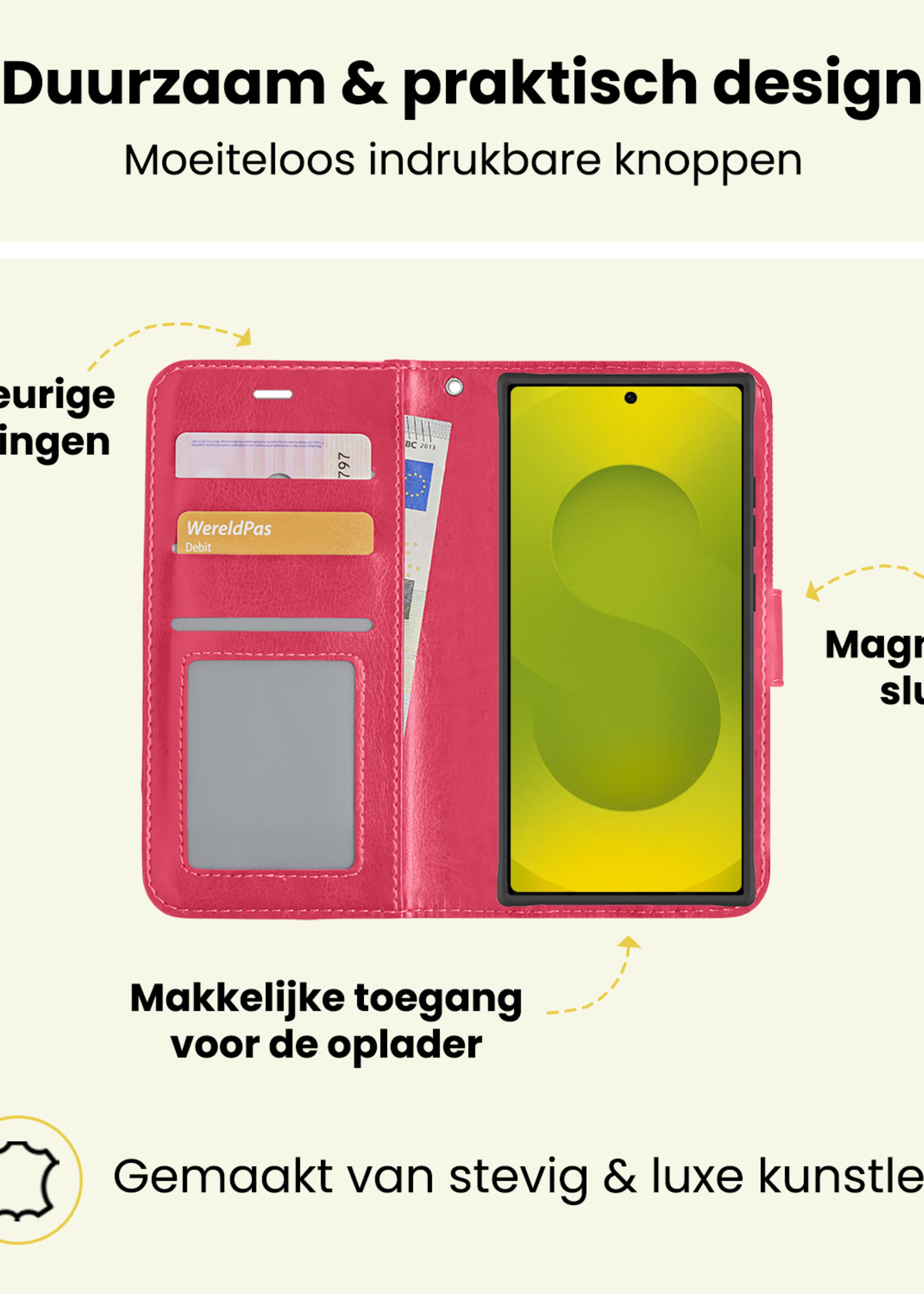 LUQ LUQ Samsung Galaxy S25 Ultra Hoesje Bookcase Met 2x Screenprotector - Donkerroze