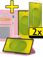 LUQ LUQ Samsung Galaxy S25 Ultra Hoesje Bookcase Met 2x Screenprotector - Lichtroze