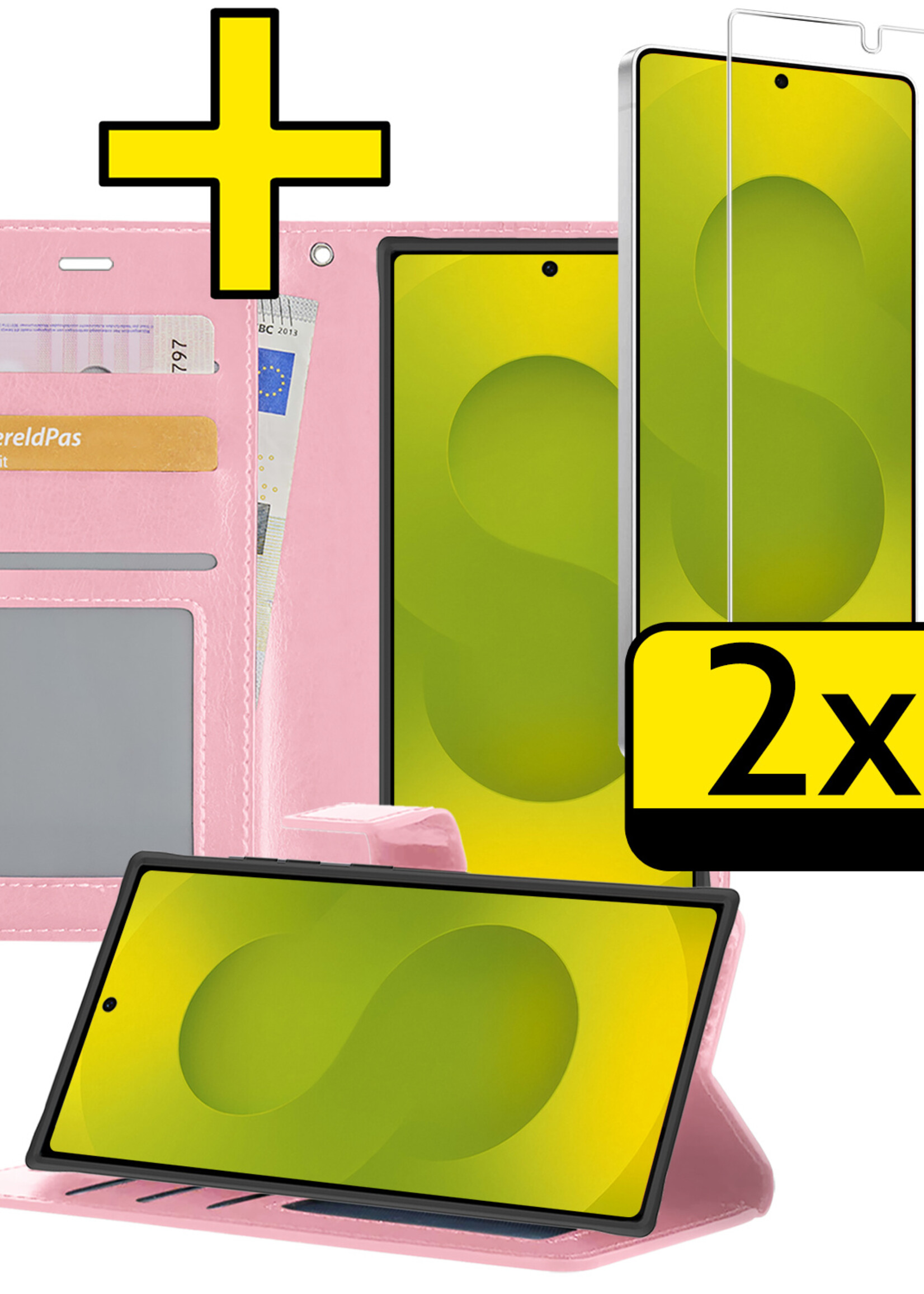 LUQ LUQ Samsung Galaxy S25 Ultra Hoesje Bookcase Met 2x Screenprotector - Lichtroze