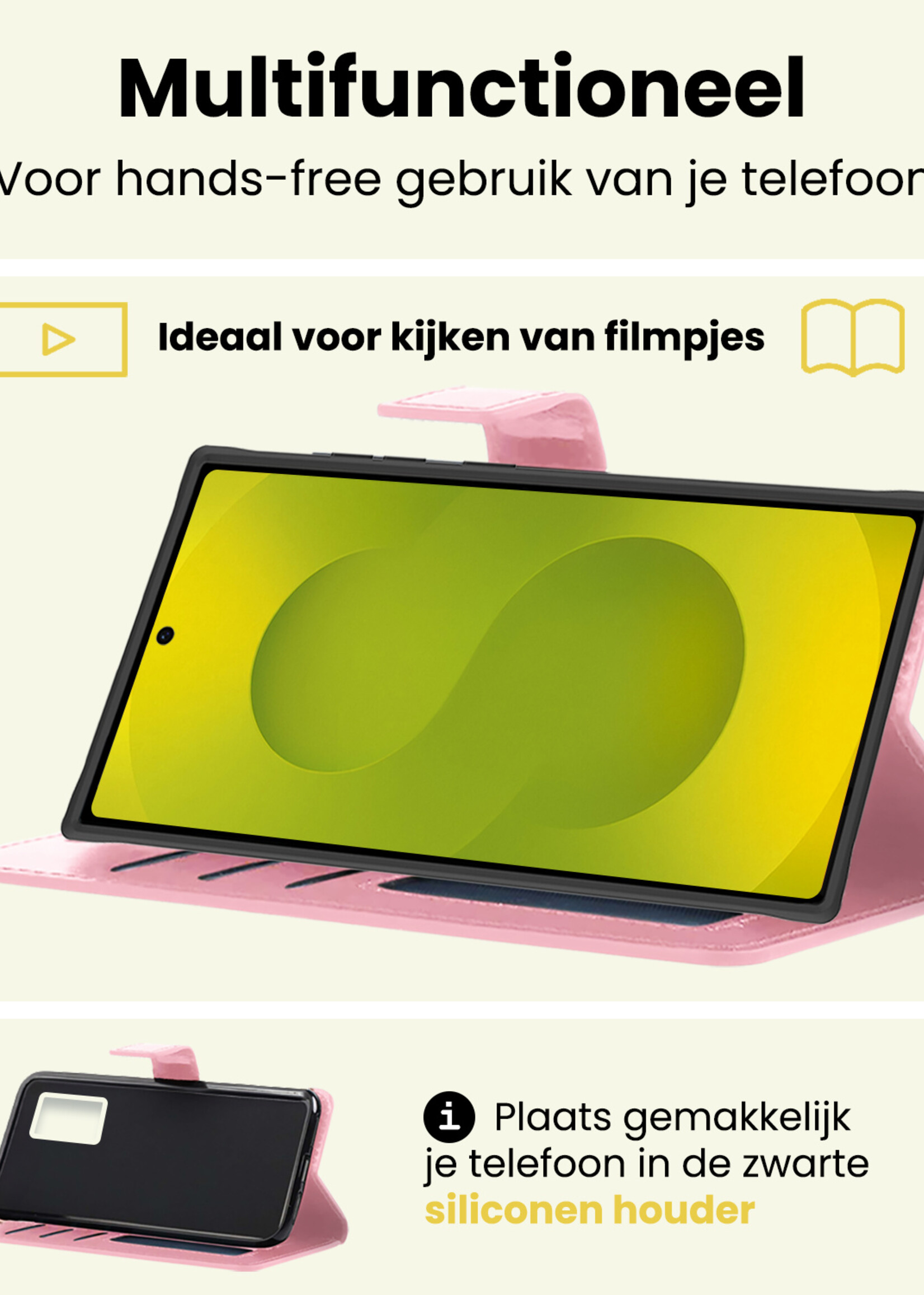 LUQ LUQ Samsung Galaxy S25 Ultra Hoesje Bookcase Met 2x Screenprotector - Lichtroze