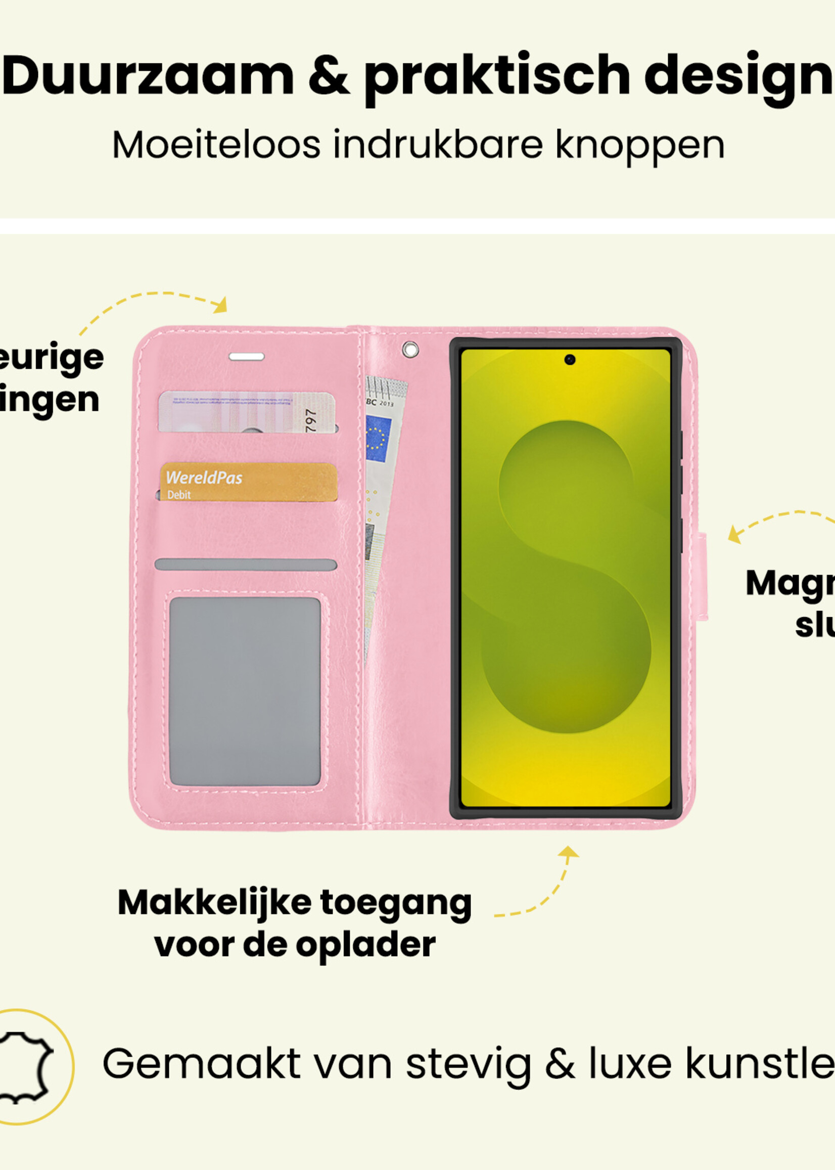 LUQ LUQ Samsung Galaxy S25 Ultra Hoesje Bookcase Met 2x Screenprotector - Lichtroze