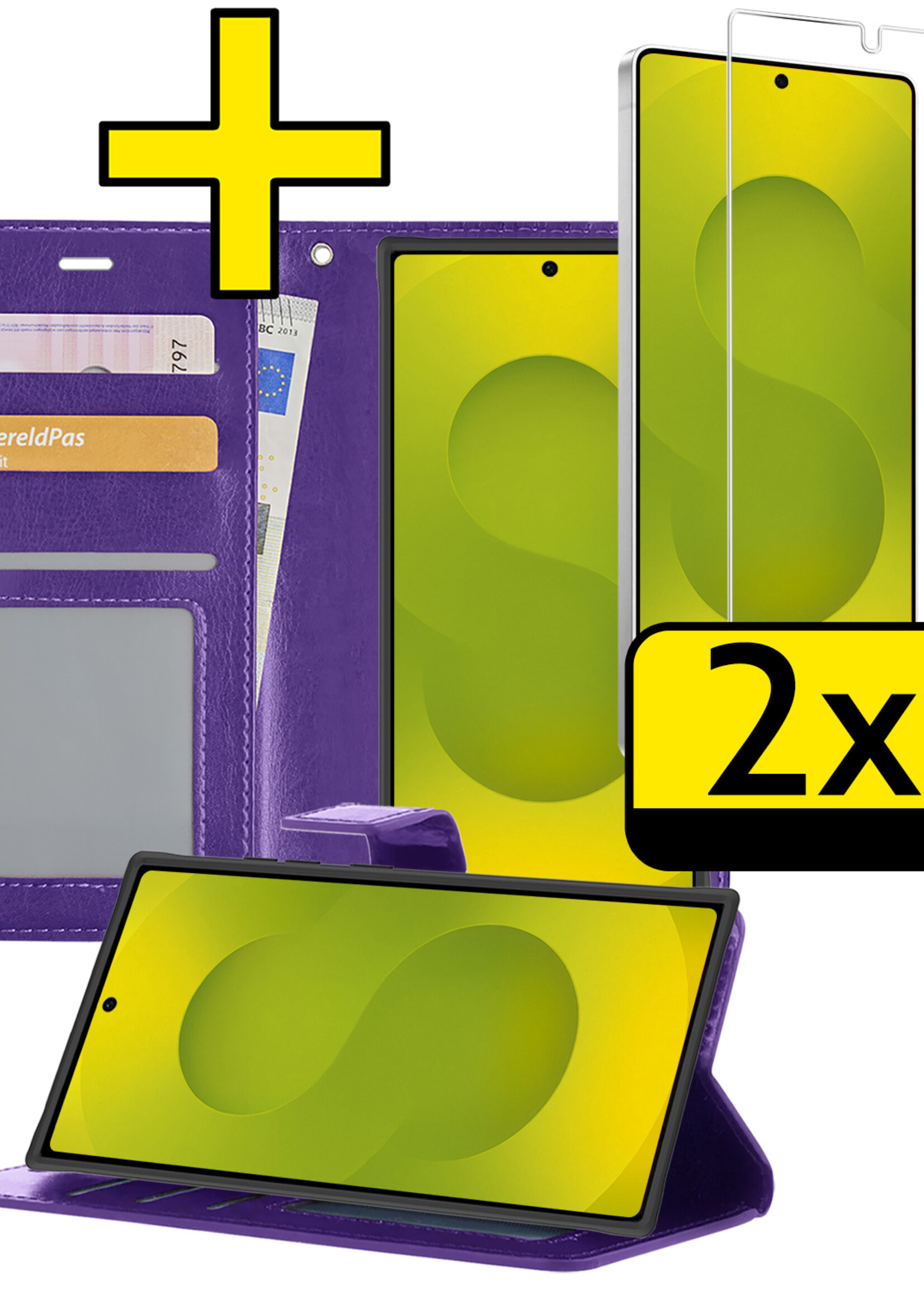 LUQ LUQ Samsung Galaxy S25 Ultra Hoesje Bookcase Met 2x Screenprotector - Paars