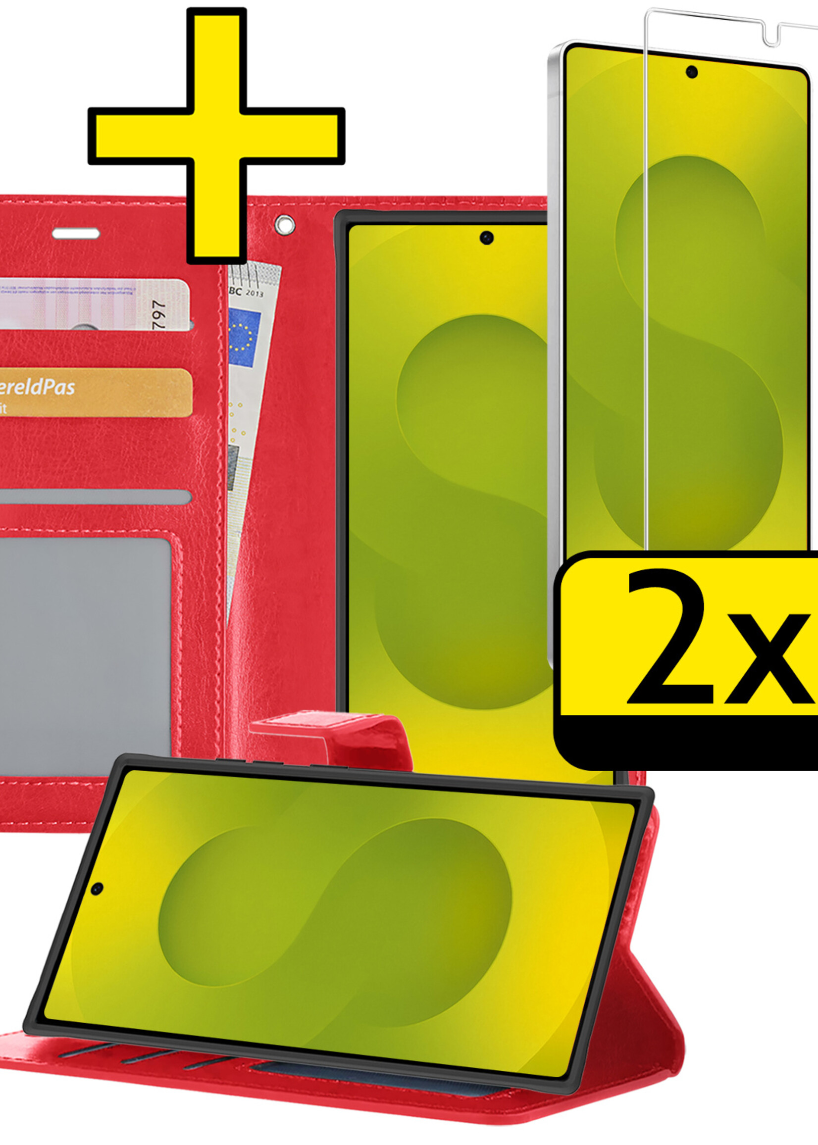 LUQ LUQ Samsung Galaxy S25 Ultra Hoesje Bookcase Met 2x Screenprotector - Rood