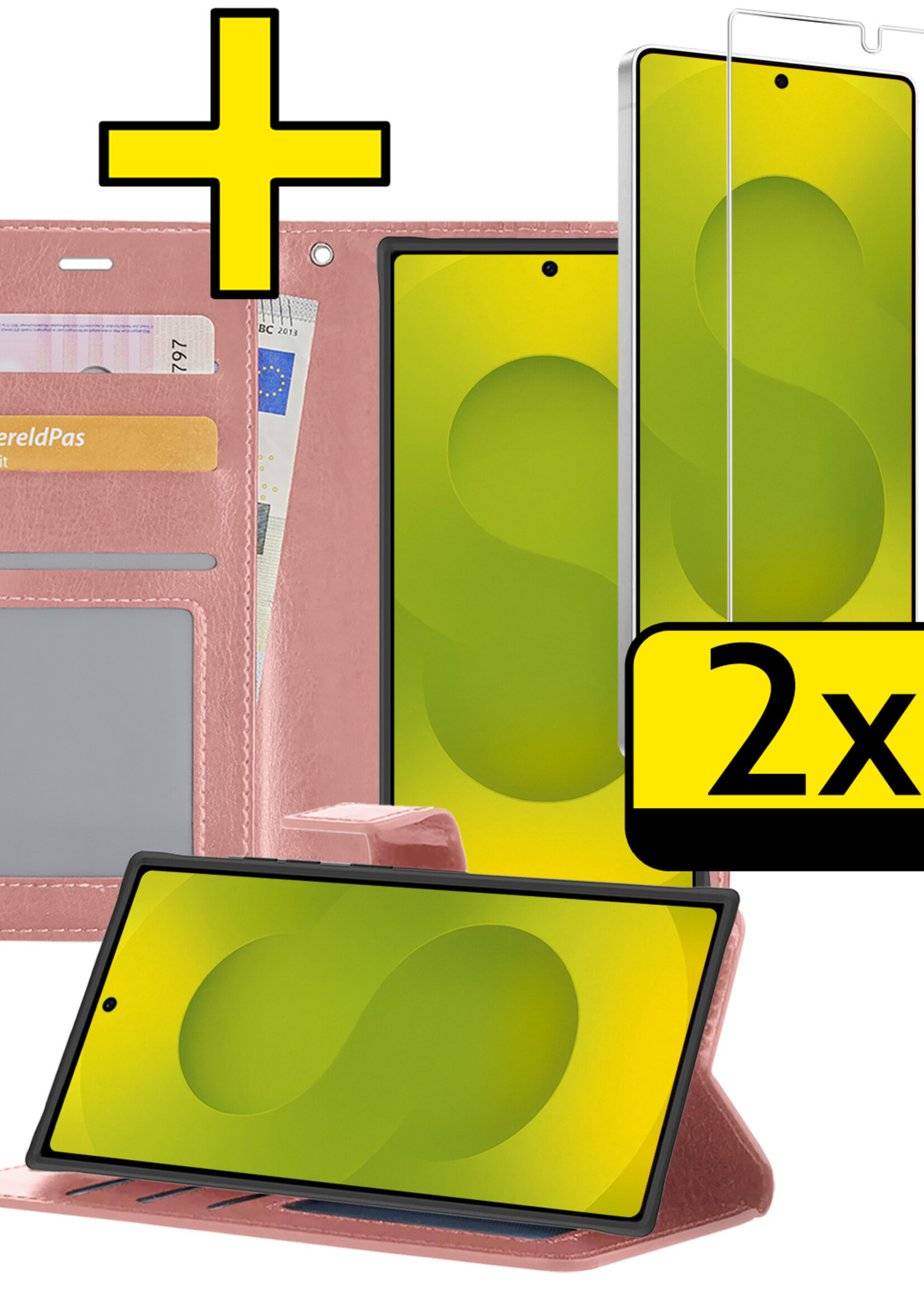 LUQ LUQ Samsung Galaxy S25 Ultra Hoesje Bookcase Met 2x Screenprotector - Rose Goud