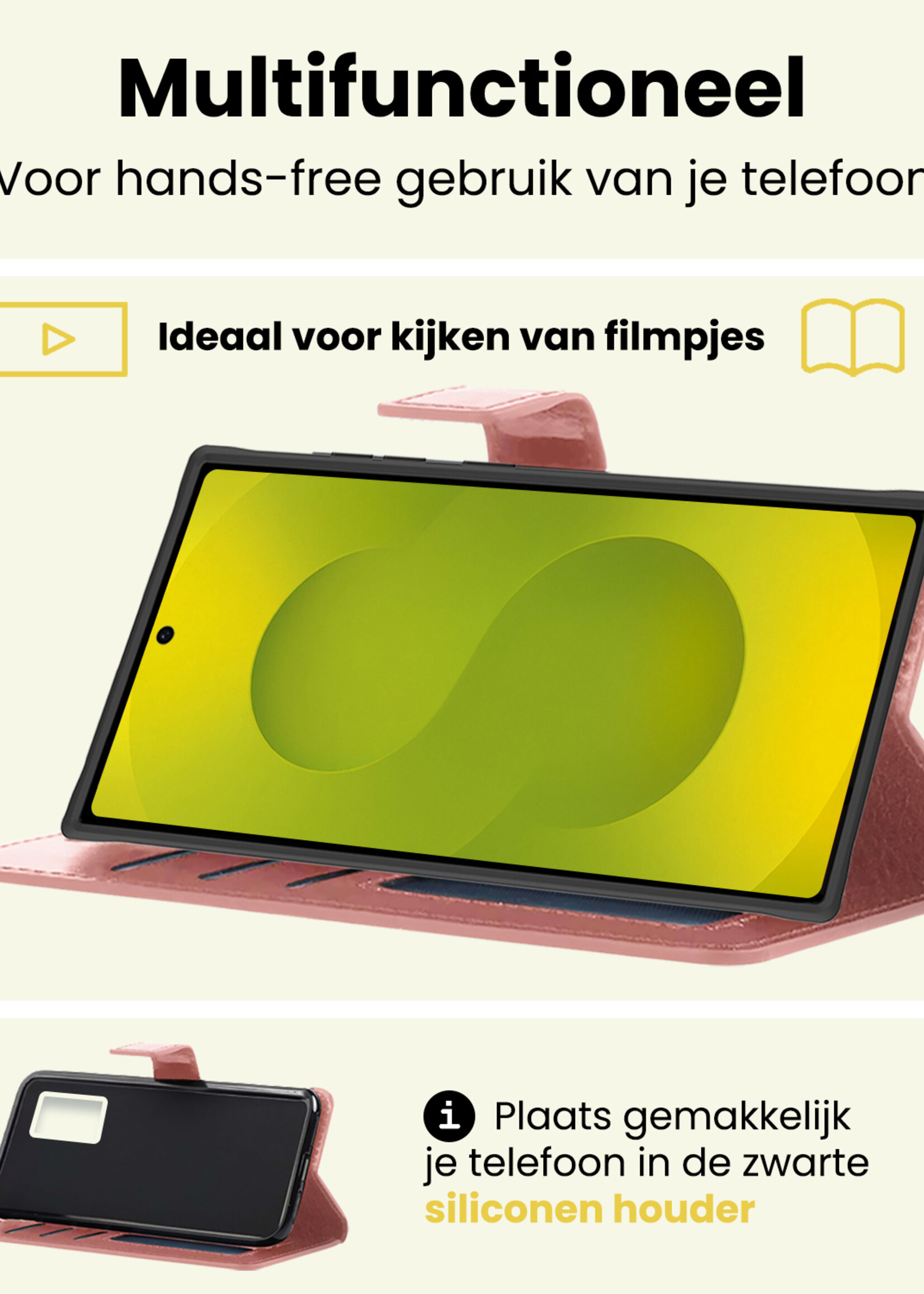 LUQ LUQ Samsung Galaxy S25 Ultra Hoesje Bookcase Met 2x Screenprotector - Rose Goud