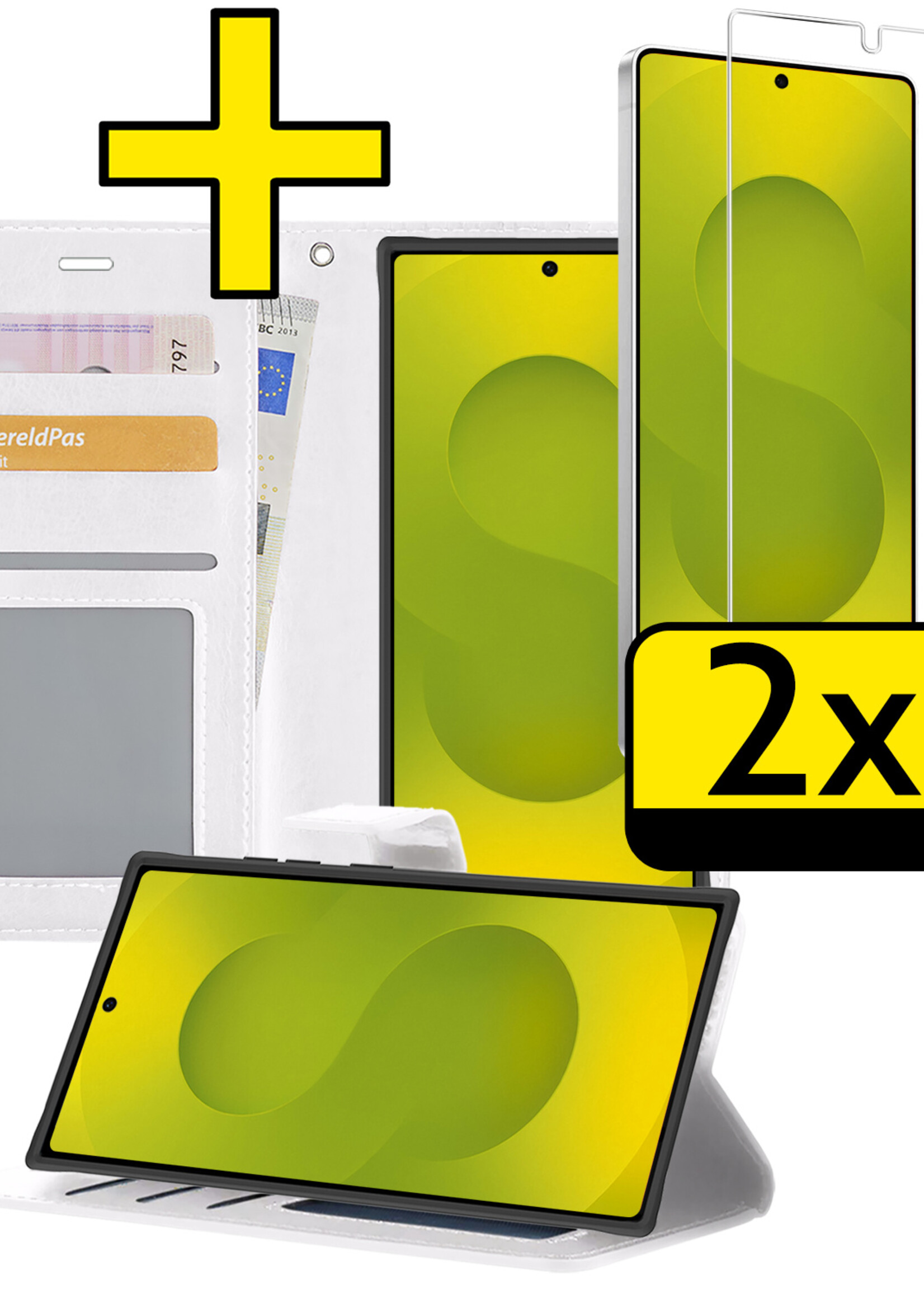 LUQ LUQ Samsung Galaxy S25 Ultra Hoesje Bookcase Met 2x Screenprotector - Wit