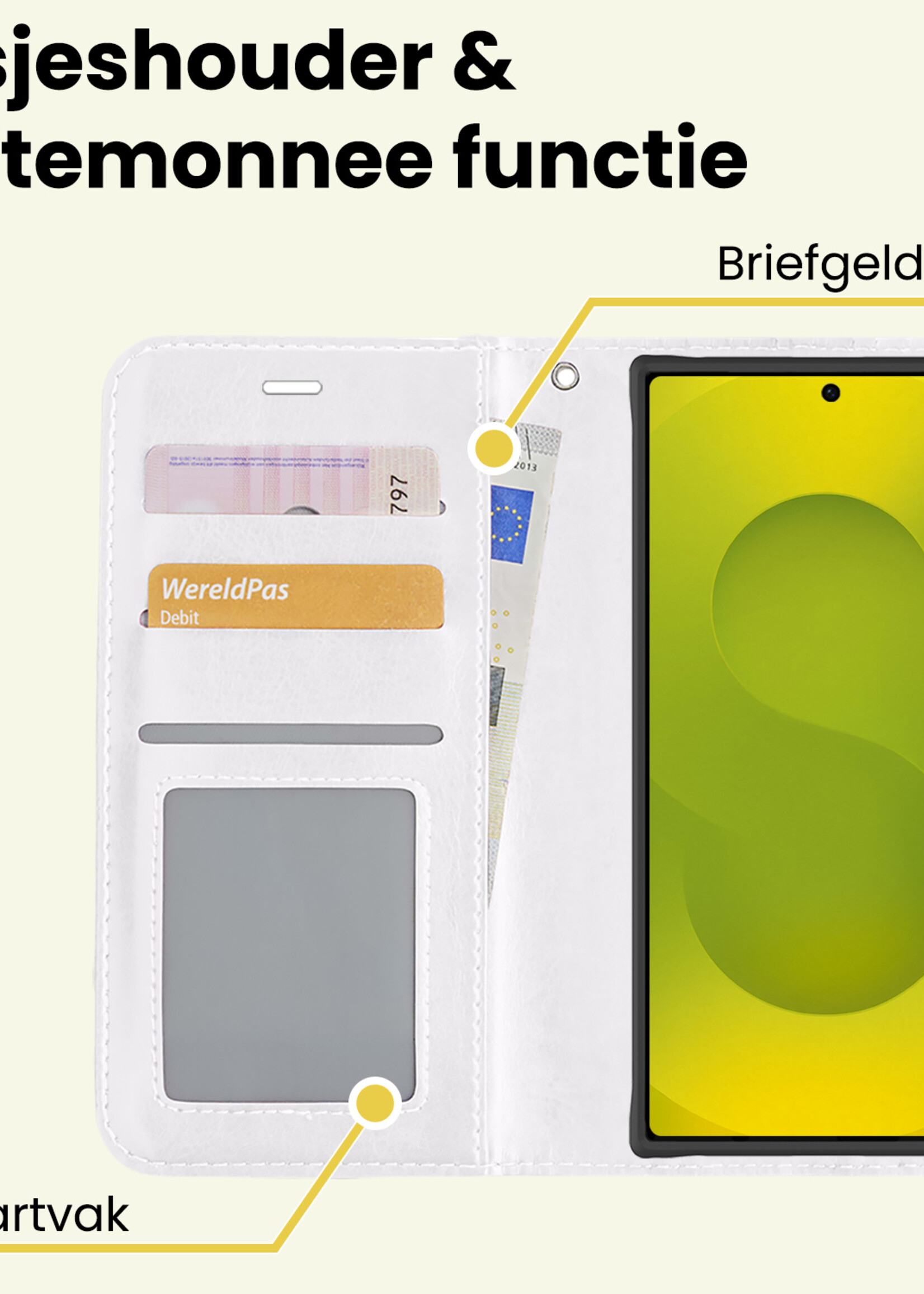 LUQ LUQ Samsung Galaxy S25 Ultra Hoesje Bookcase Met 2x Screenprotector - Wit