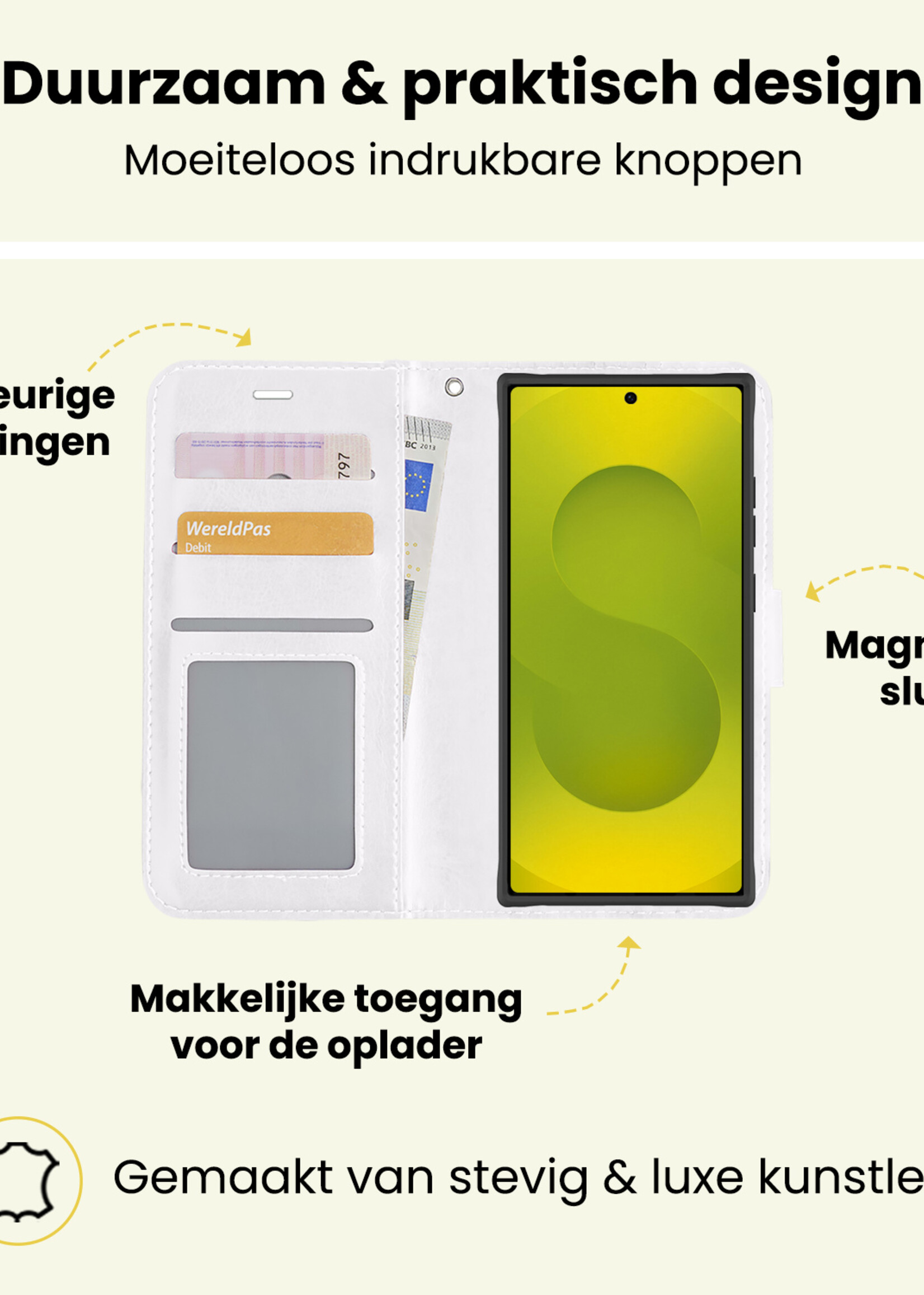 LUQ LUQ Samsung Galaxy S25 Ultra Hoesje Bookcase Met 2x Screenprotector - Wit