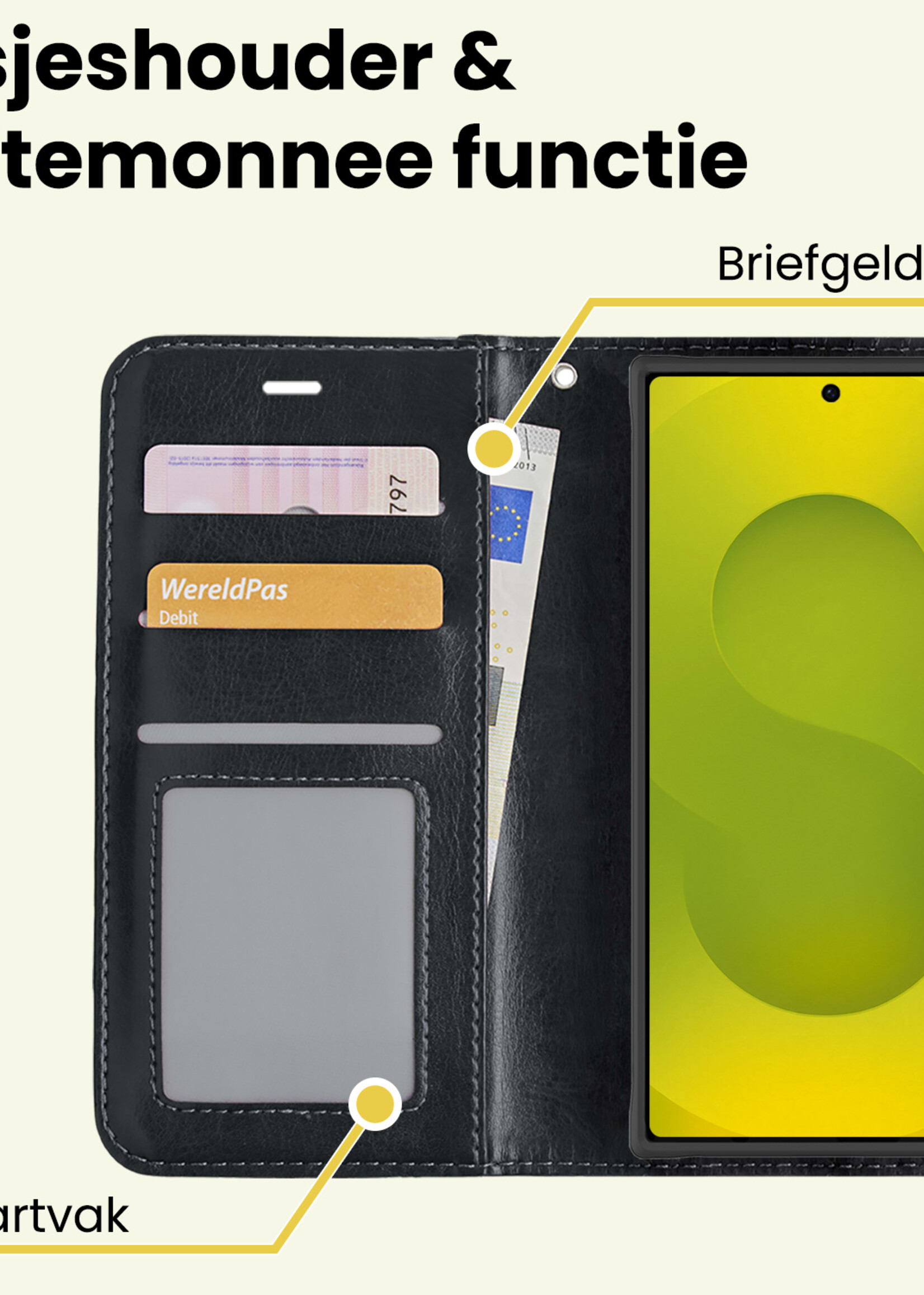 LUQ LUQ Samsung Galaxy S25 Ultra Hoesje Bookcase Met 2x Screenprotector - Zwart