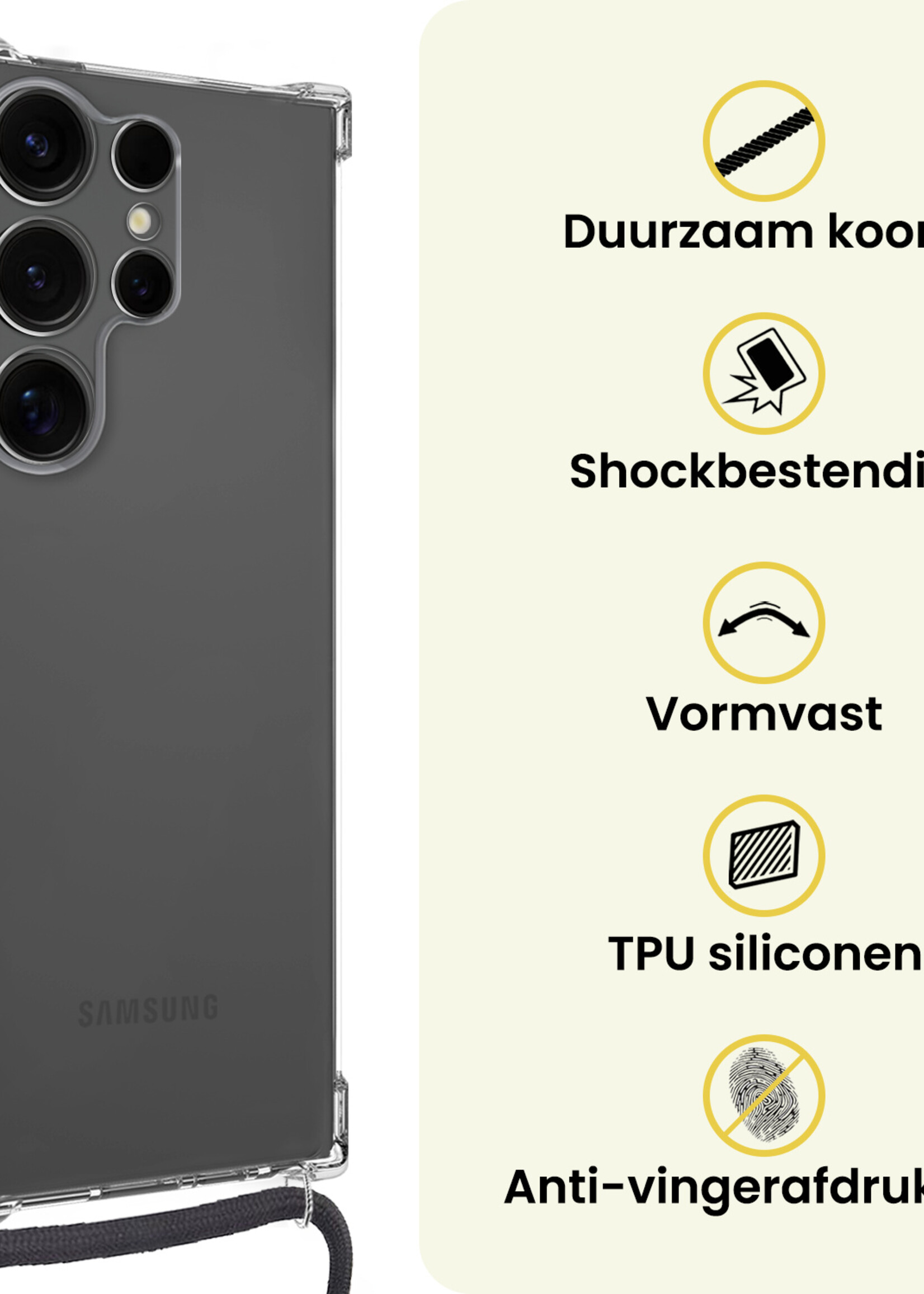 LUQ LUQ Samsung Galaxy S25 Ultra Hoesje Transparant Shockproof Met Zwart Koord