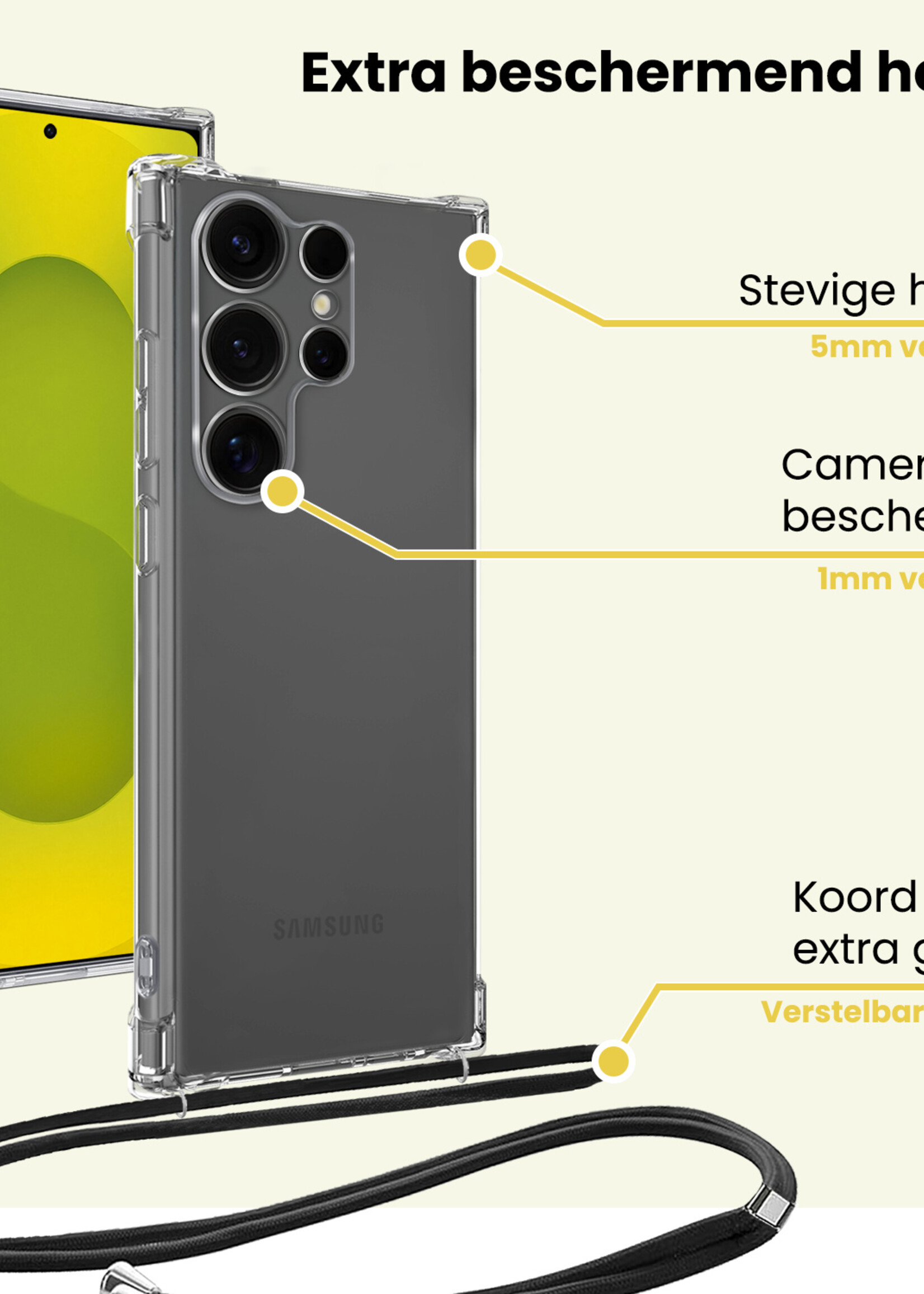 LUQ LUQ Samsung Galaxy S25 Ultra Hoesje Transparant Shockproof Met Zwart Koord