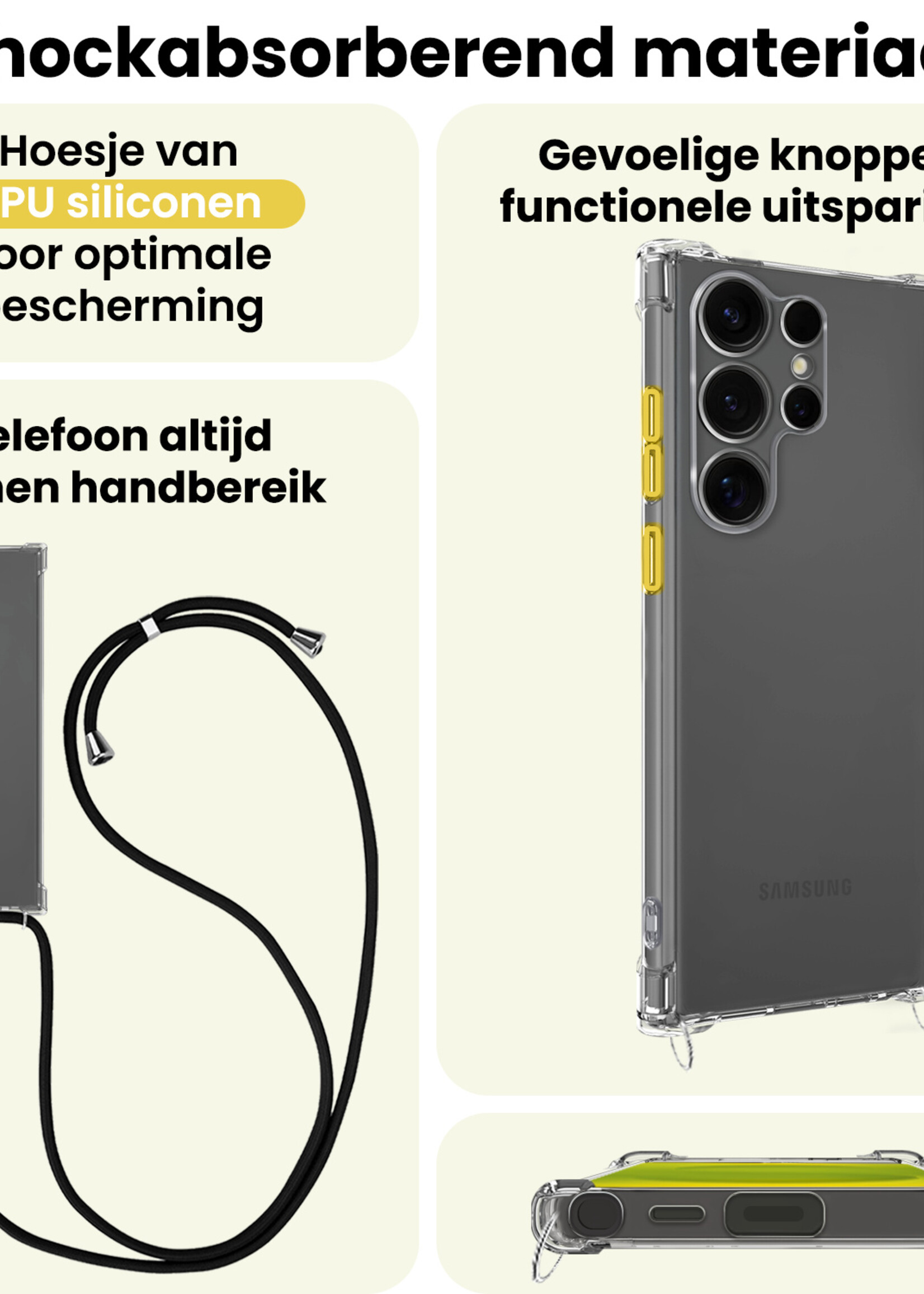 LUQ LUQ Samsung Galaxy S25 Ultra Hoesje Transparant Shockproof Met Zwart Koord