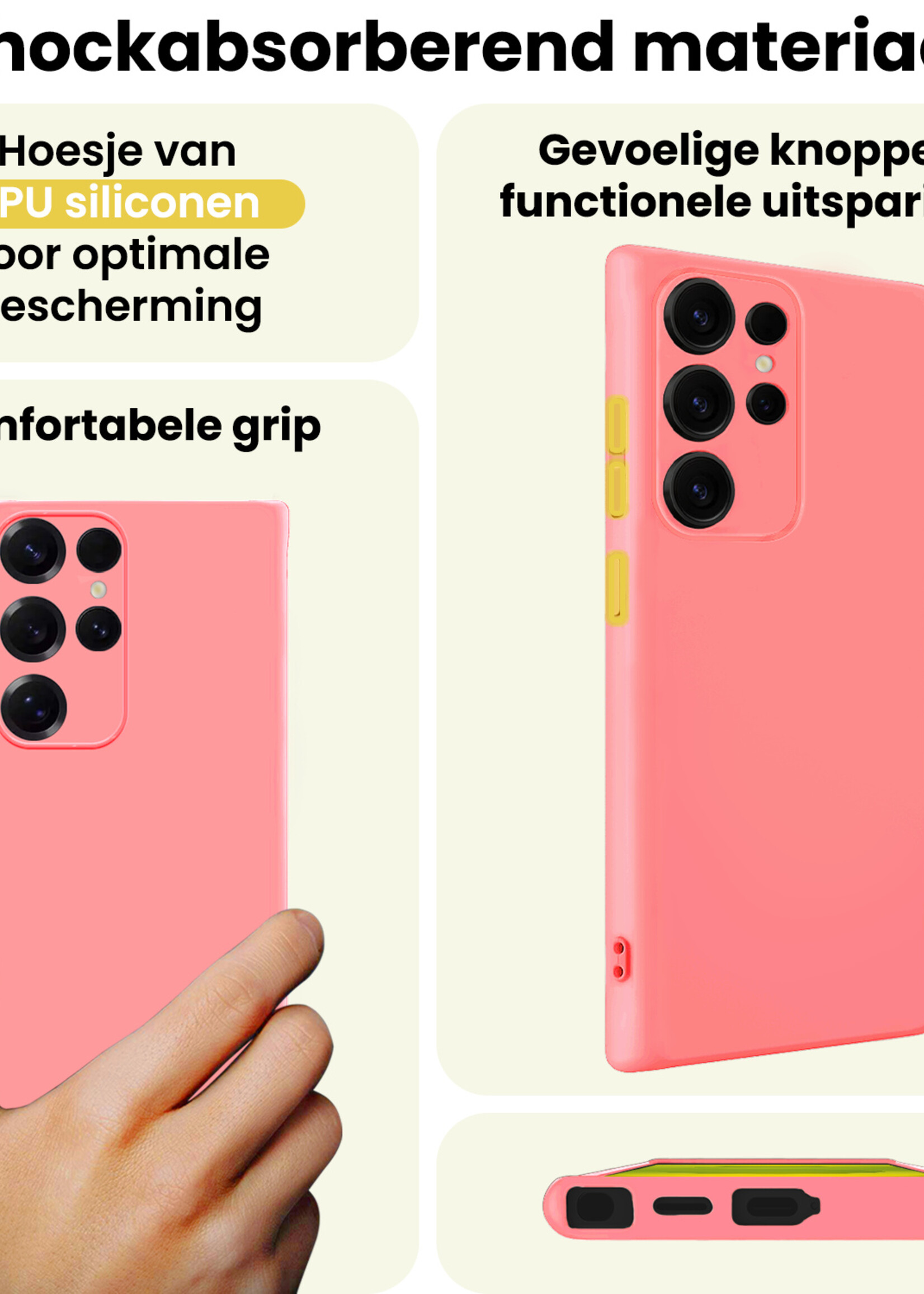 LUQ LUQ Samsung Galaxy S25 Ultra Hoesje Siliconen Met Screenprotector - Lichtroze