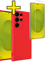 LUQ LUQ Samsung Galaxy S25 Ultra Hoesje Siliconen Met Screenprotector - Rood