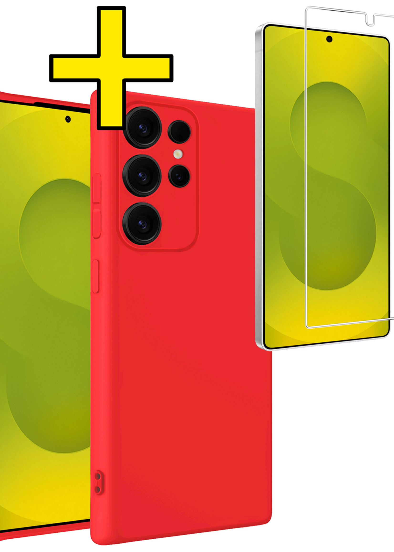 LUQ LUQ Samsung Galaxy S25 Ultra Hoesje Siliconen Met Screenprotector - Rood