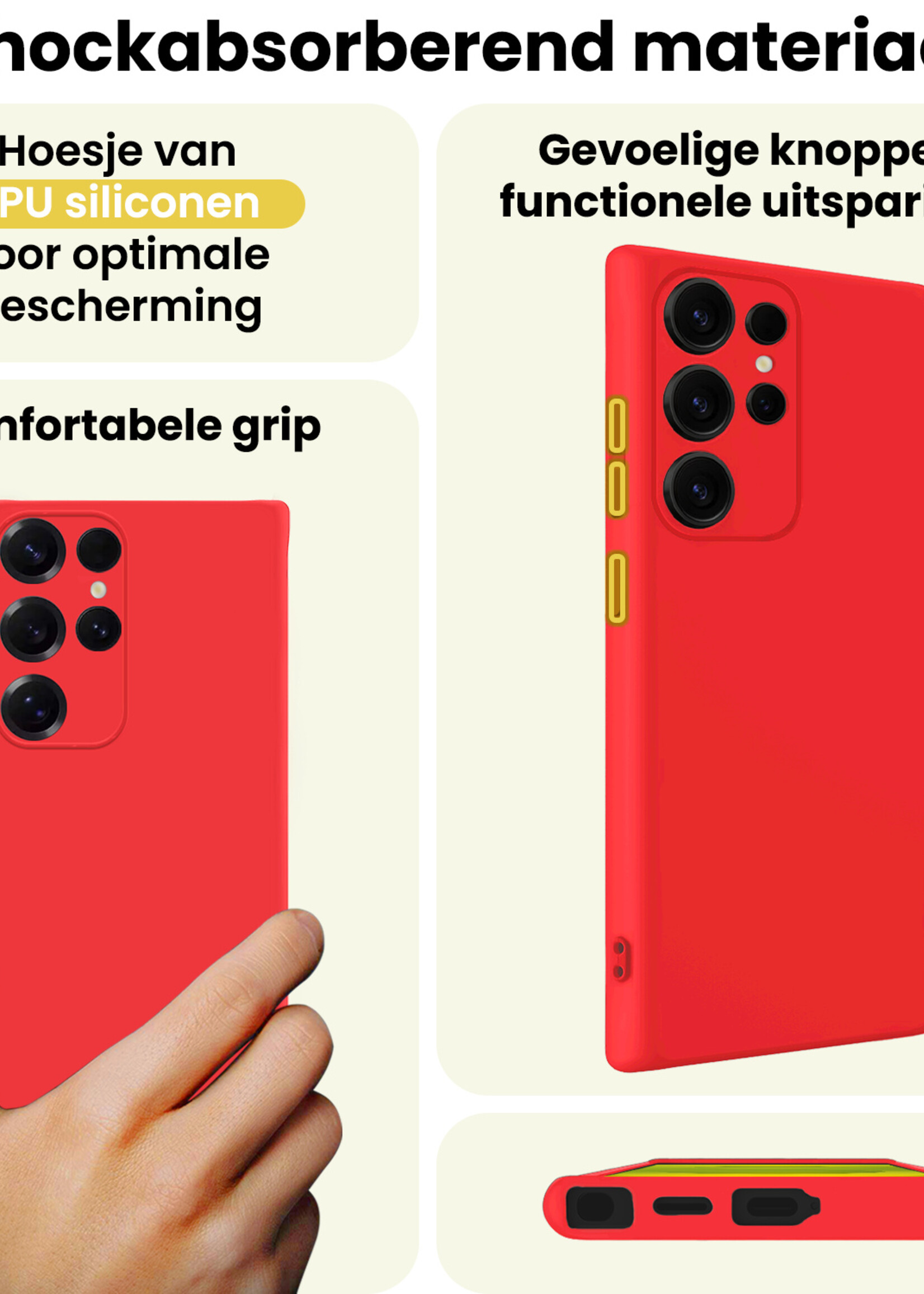 LUQ LUQ Samsung Galaxy S25 Ultra Hoesje Siliconen Met Screenprotector - Rood