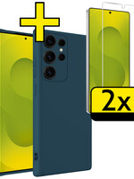 LUQ LUQ Samsung Galaxy S25 Ultra Hoesje Siliconen Met 2x Screenprotector - Donkerblauw