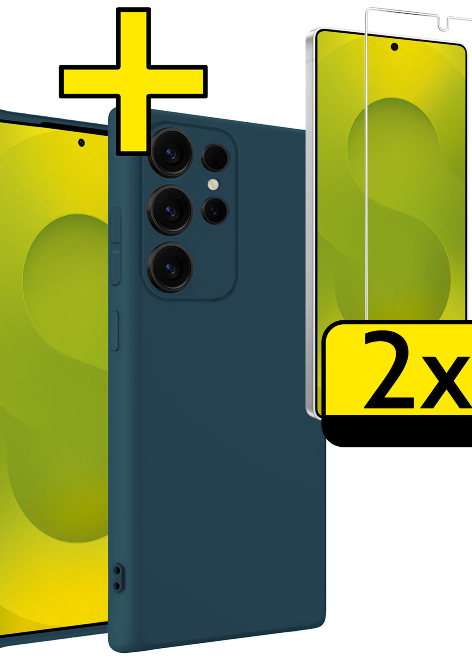 LUQ LUQ Samsung Galaxy S25 Ultra Hoesje Siliconen Met 2x Screenprotector - Donkerblauw