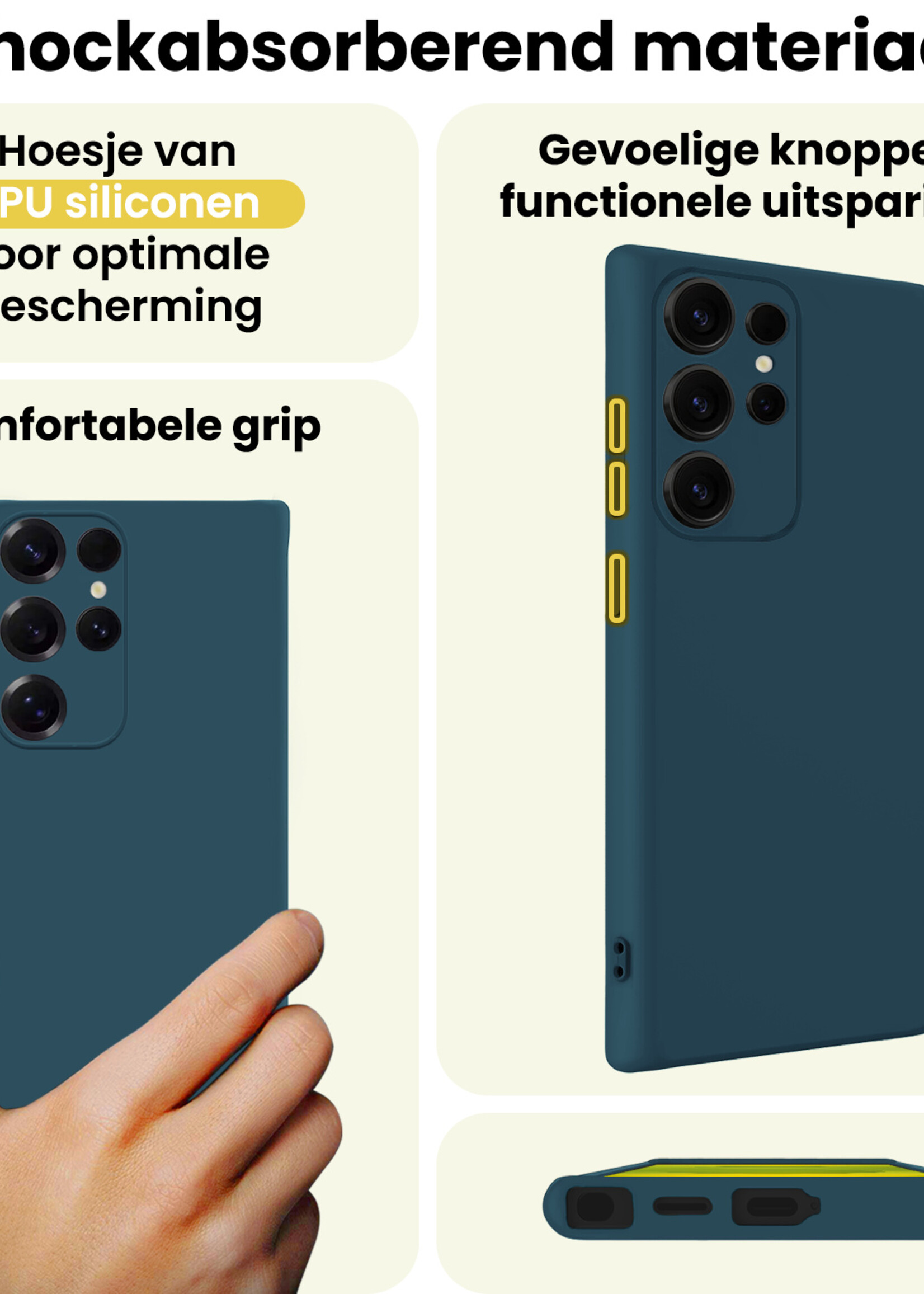 LUQ LUQ Samsung Galaxy S25 Ultra Hoesje Siliconen Met 2x Screenprotector - Donkerblauw