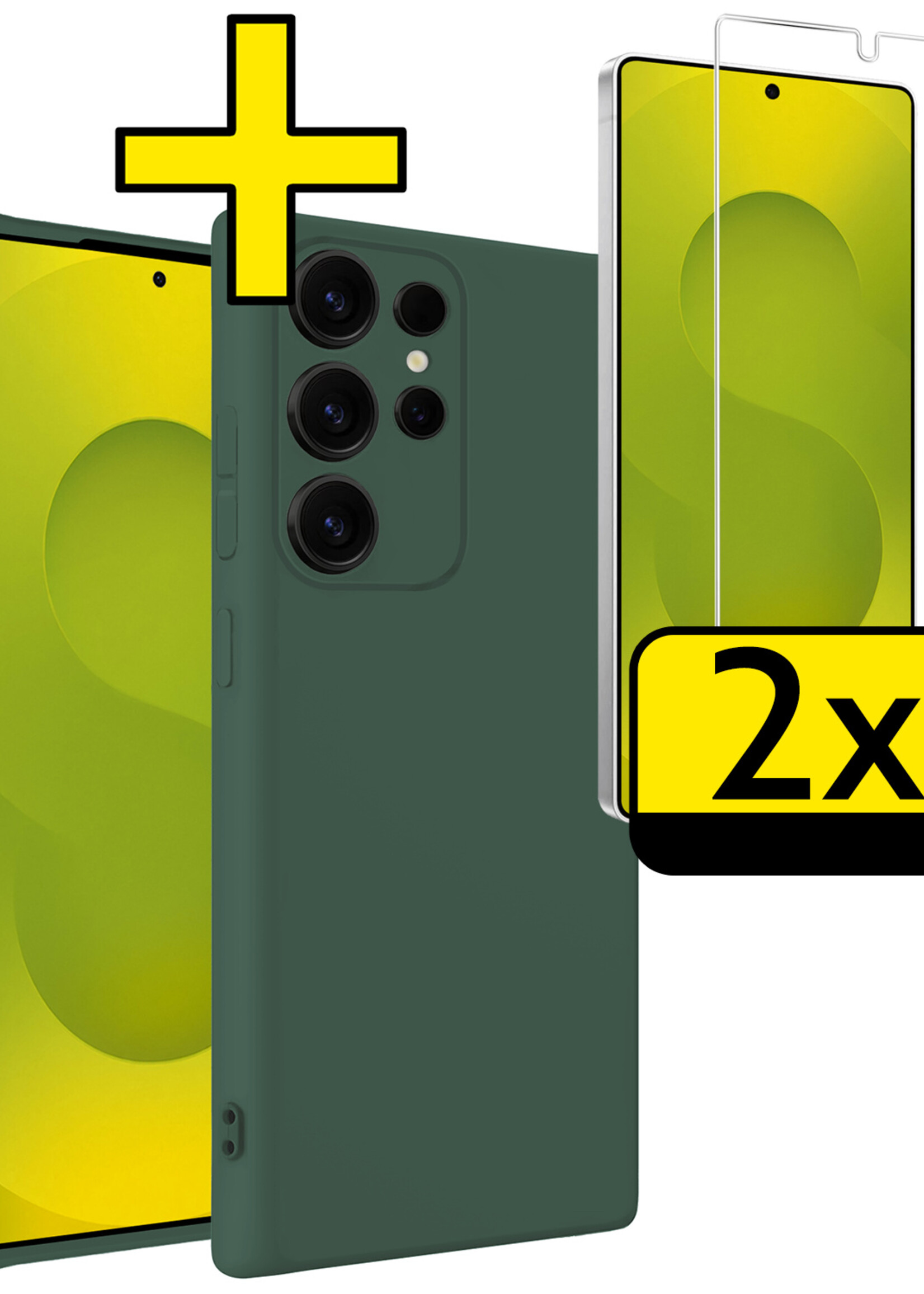LUQ LUQ Samsung Galaxy S25 Ultra Hoesje Siliconen Met 2x Screenprotector - Donkergroen