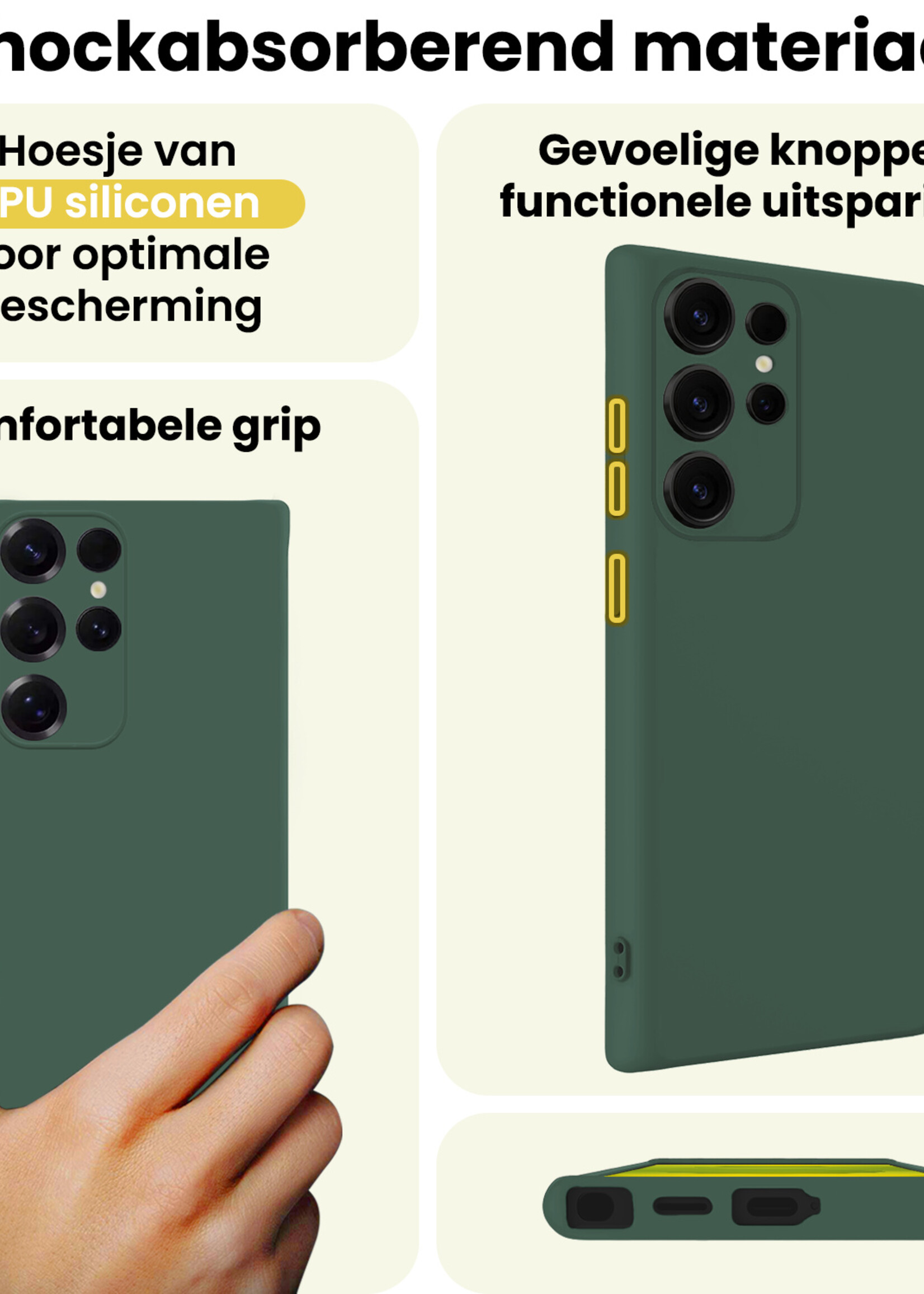 LUQ LUQ Samsung Galaxy S25 Ultra Hoesje Siliconen Met 2x Screenprotector - Donkergroen