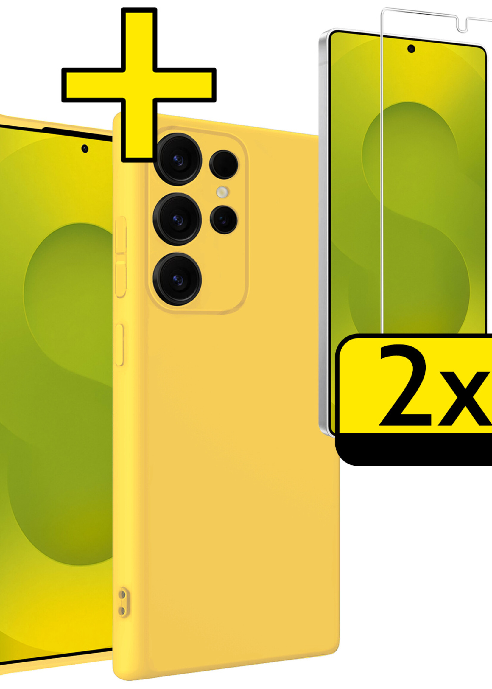 LUQ LUQ Samsung Galaxy S25 Ultra Hoesje Siliconen Met 2x Screenprotector - Geel
