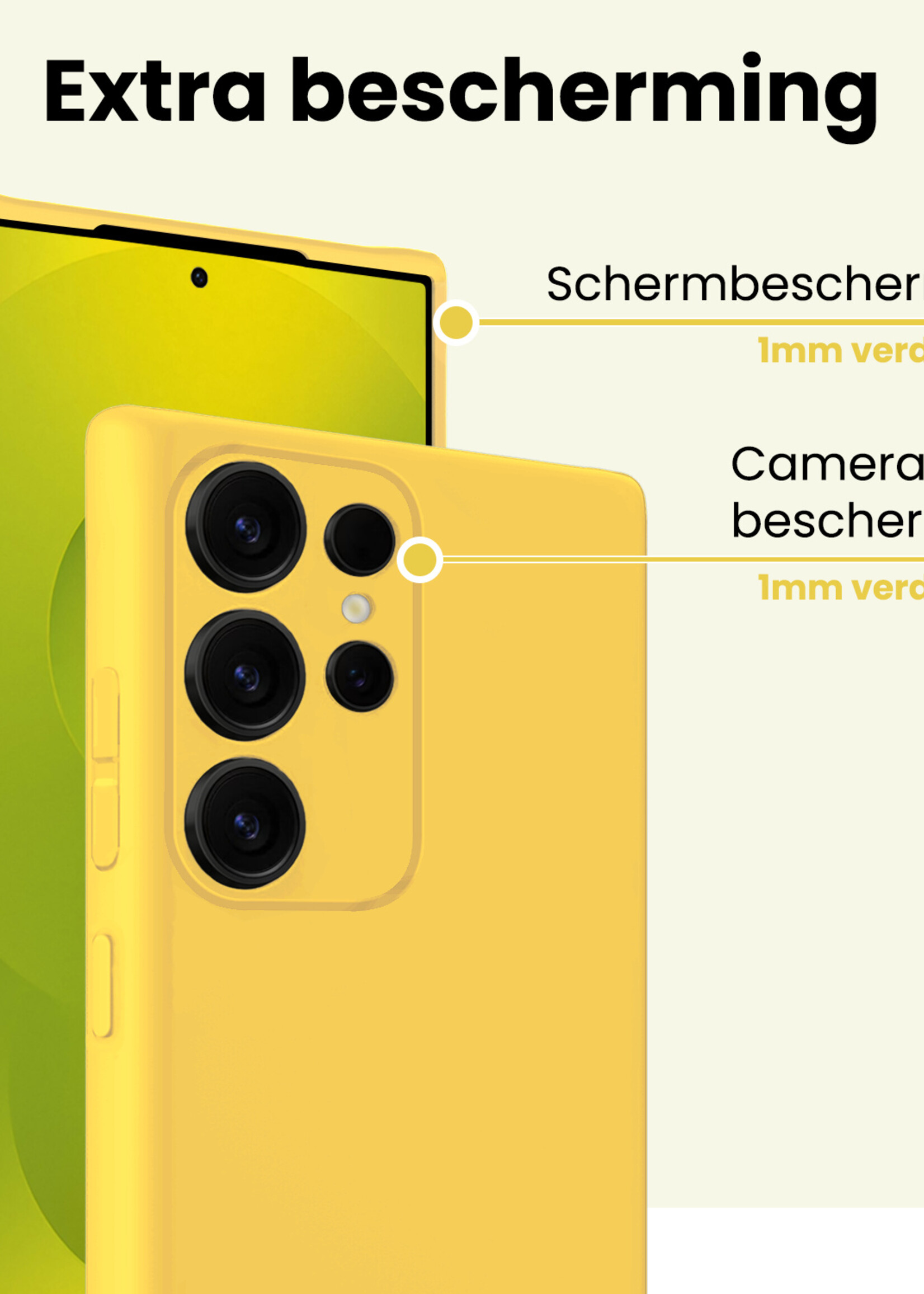 LUQ LUQ Samsung Galaxy S25 Ultra Hoesje Siliconen Met 2x Screenprotector - Geel