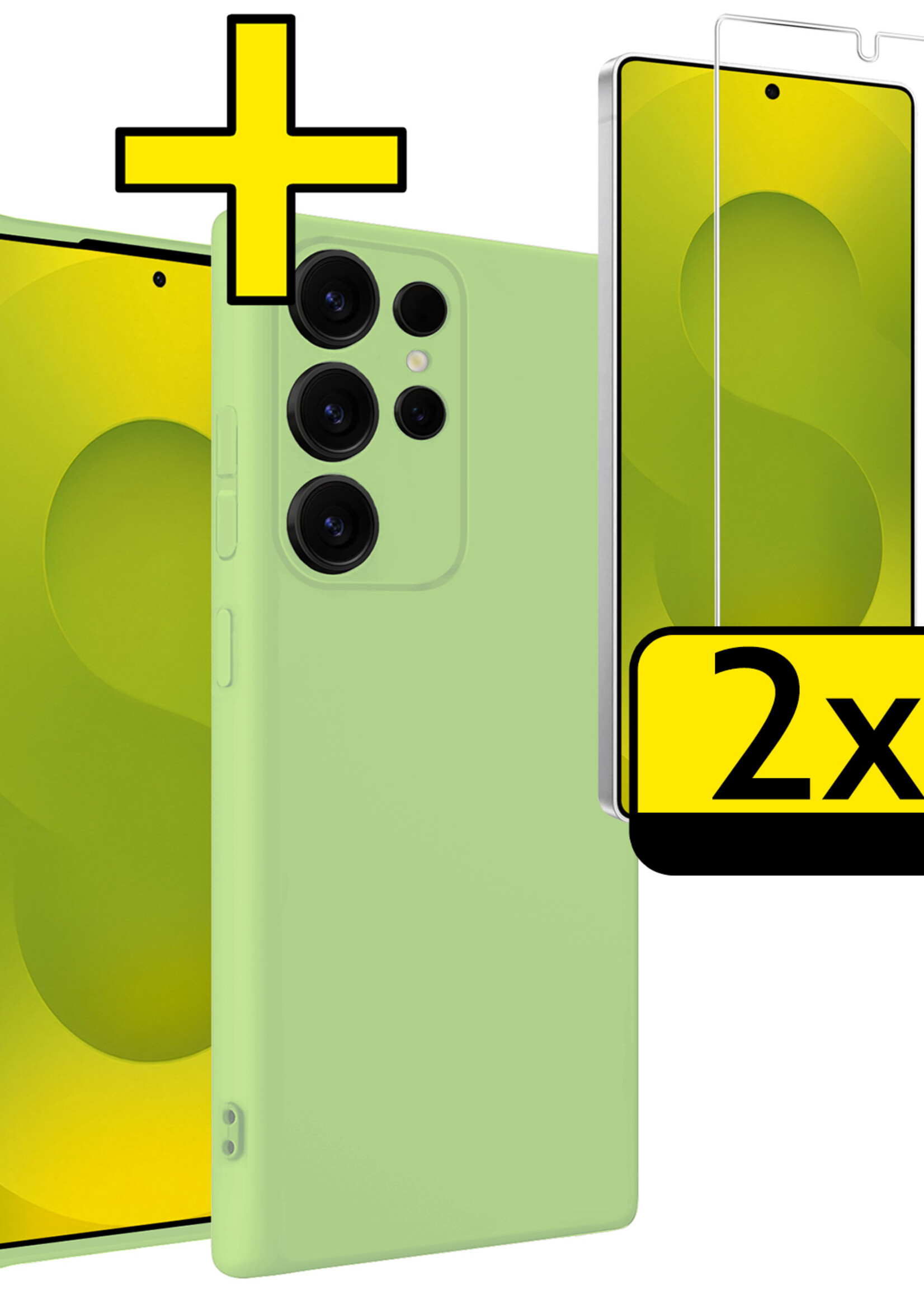 LUQ LUQ Samsung Galaxy S25 Ultra Hoesje Siliconen Met 2x Screenprotector - Groen
