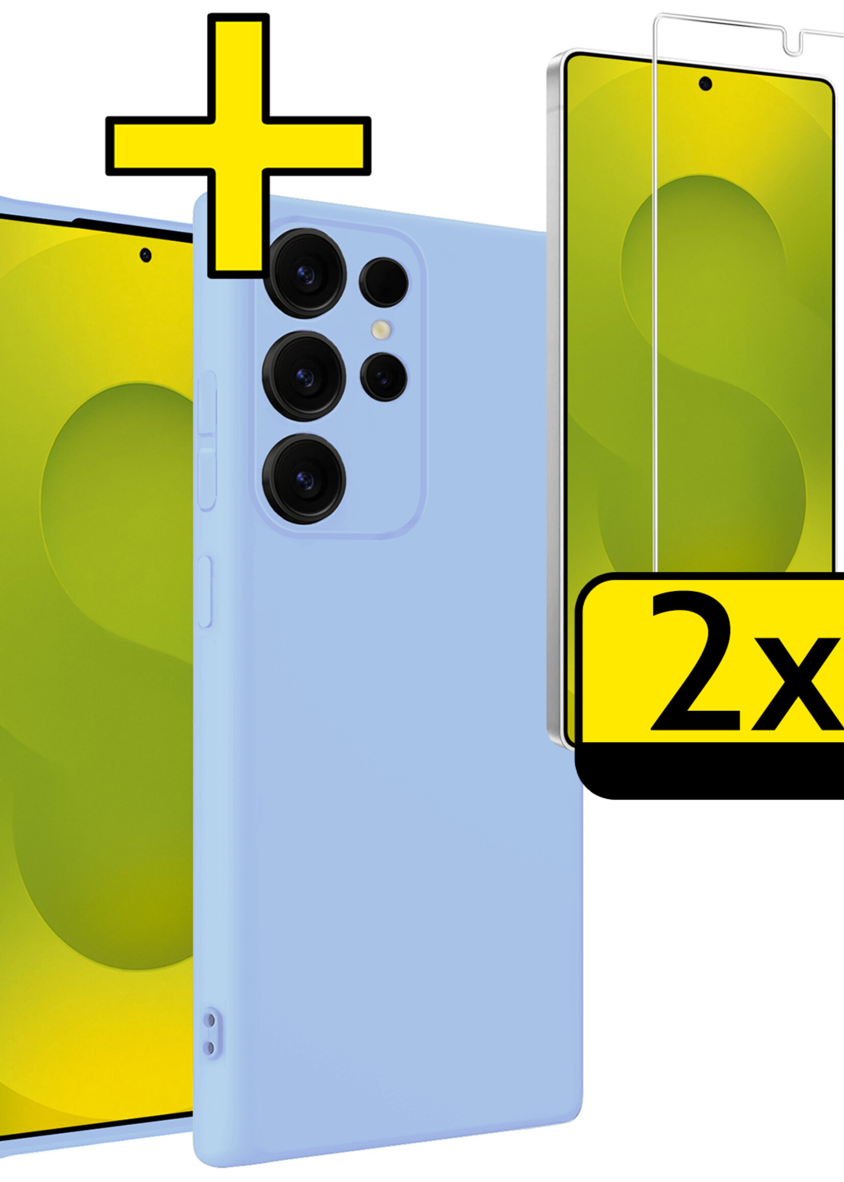 LUQ LUQ Samsung Galaxy S25 Ultra Hoesje Siliconen Met 2x Screenprotector - Lichtblauw