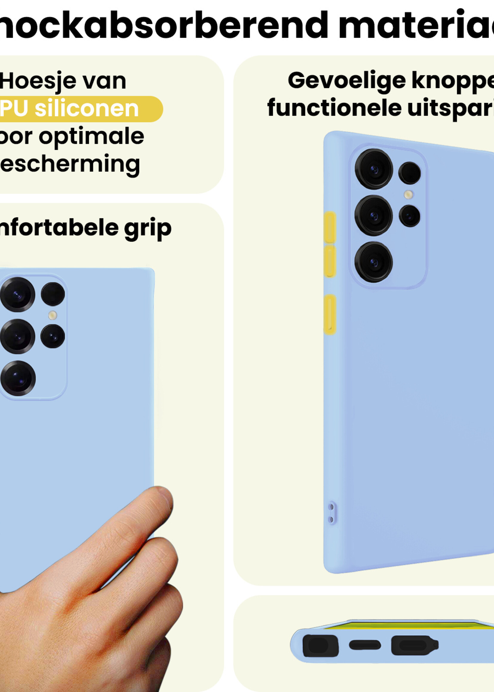 LUQ LUQ Samsung Galaxy S25 Ultra Hoesje Siliconen Met 2x Screenprotector - Lichtblauw
