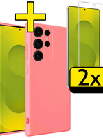 LUQ LUQ Samsung Galaxy S25 Ultra Hoesje Siliconen Met 2x Screenprotector - Lichtroze