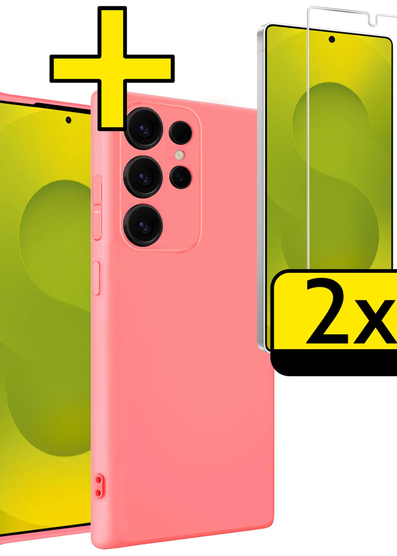 LUQ LUQ Samsung Galaxy S25 Ultra Hoesje Siliconen Met 2x Screenprotector - Lichtroze